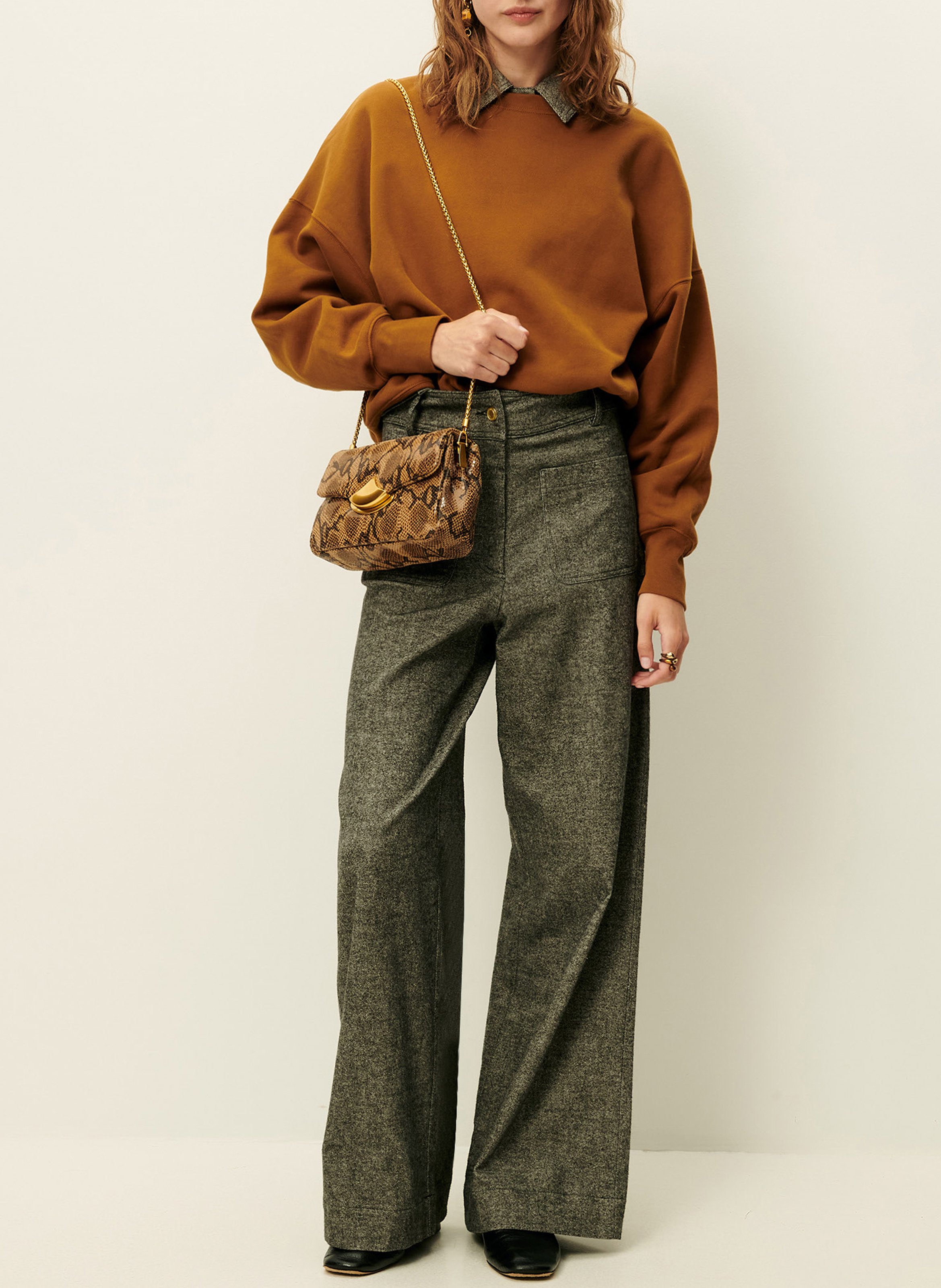 Pantalon évasé taille haute effet chambray manhatti SESSUN Gris