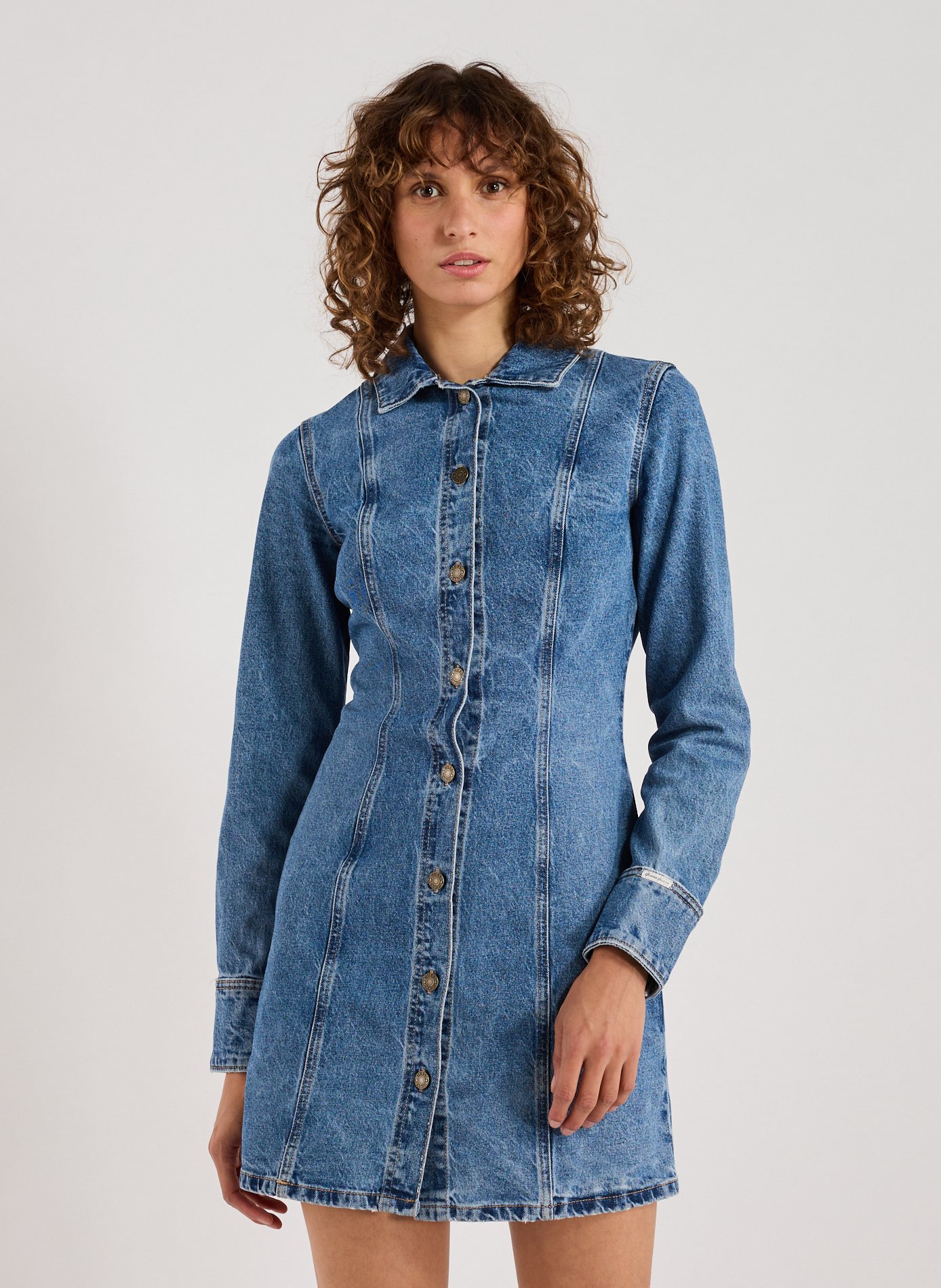 GUESS Robe col classique en coton mélangé Bleu