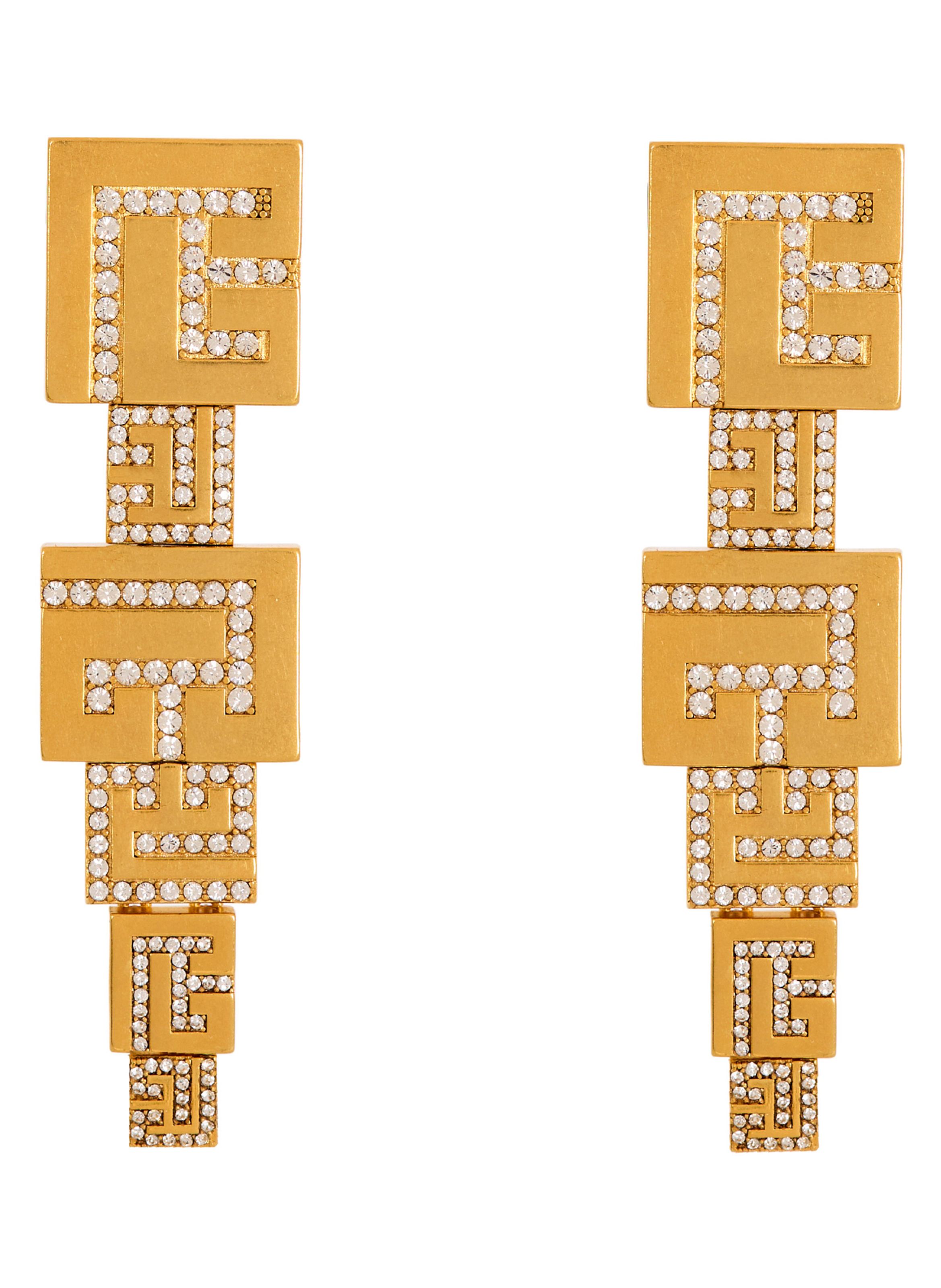 Boucles d’oreilles pendantes pb 3d avec cristaux BALMAIN Doré