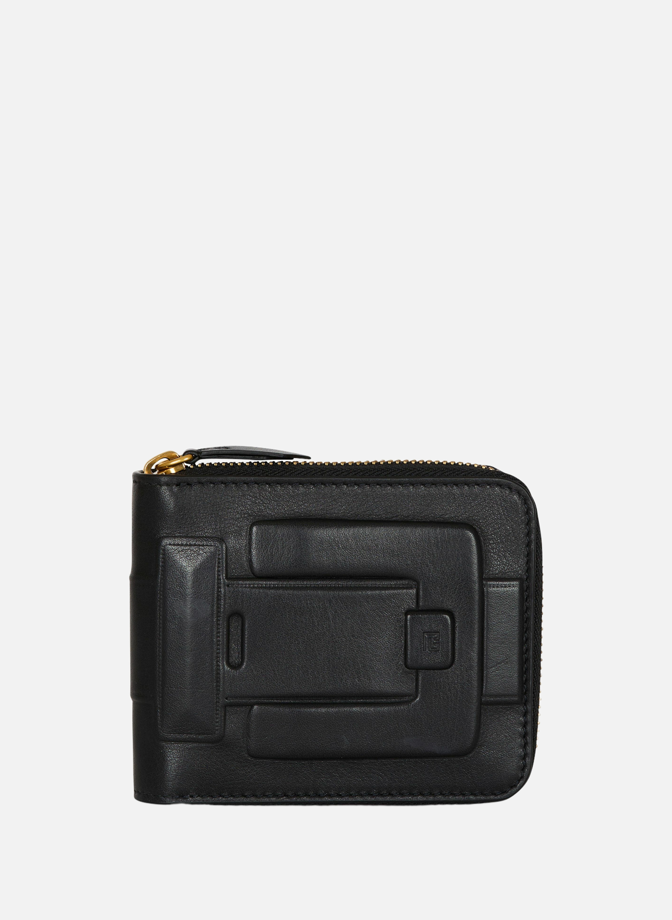 Porte-monnaie anthem en cuir de veau BALMAIN Noir