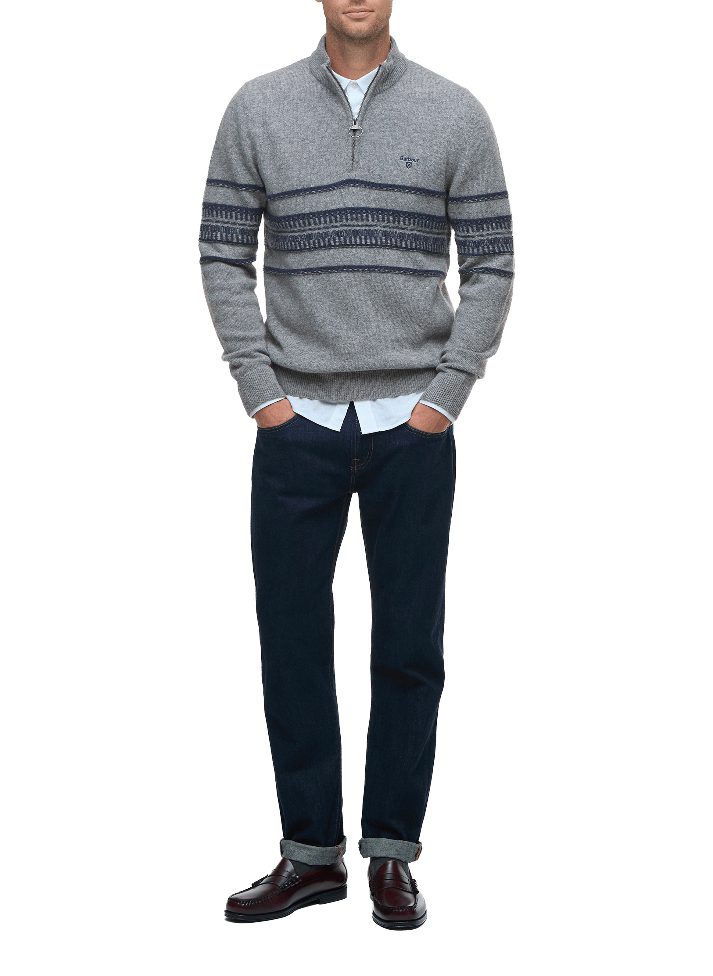 PUll col montant zippé en coton BARBOUR Gris