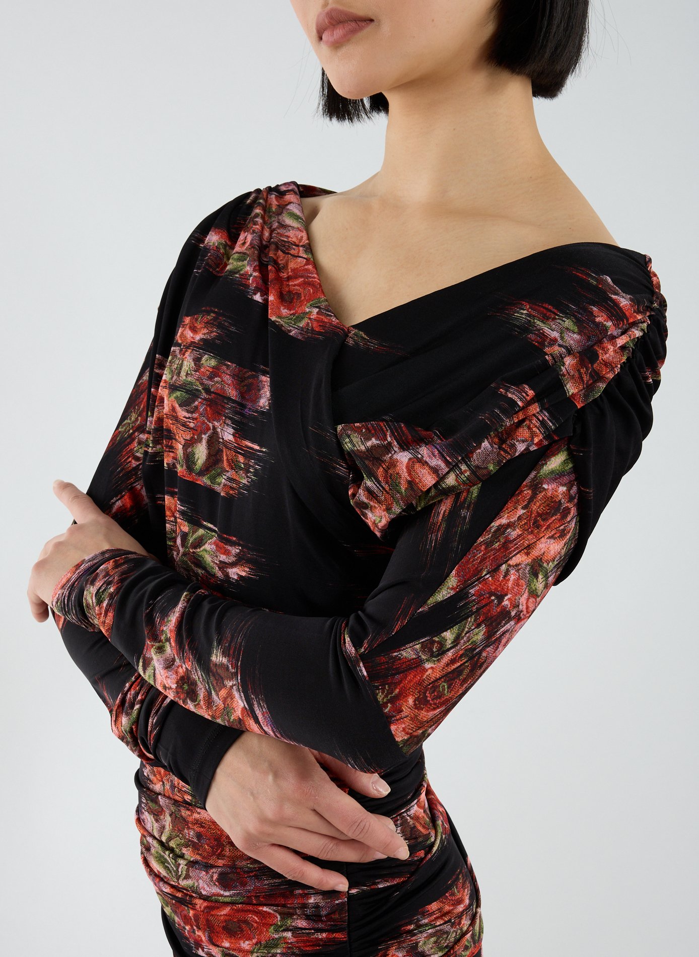 Robe longue froncée à fleurs GANNI Multicolore