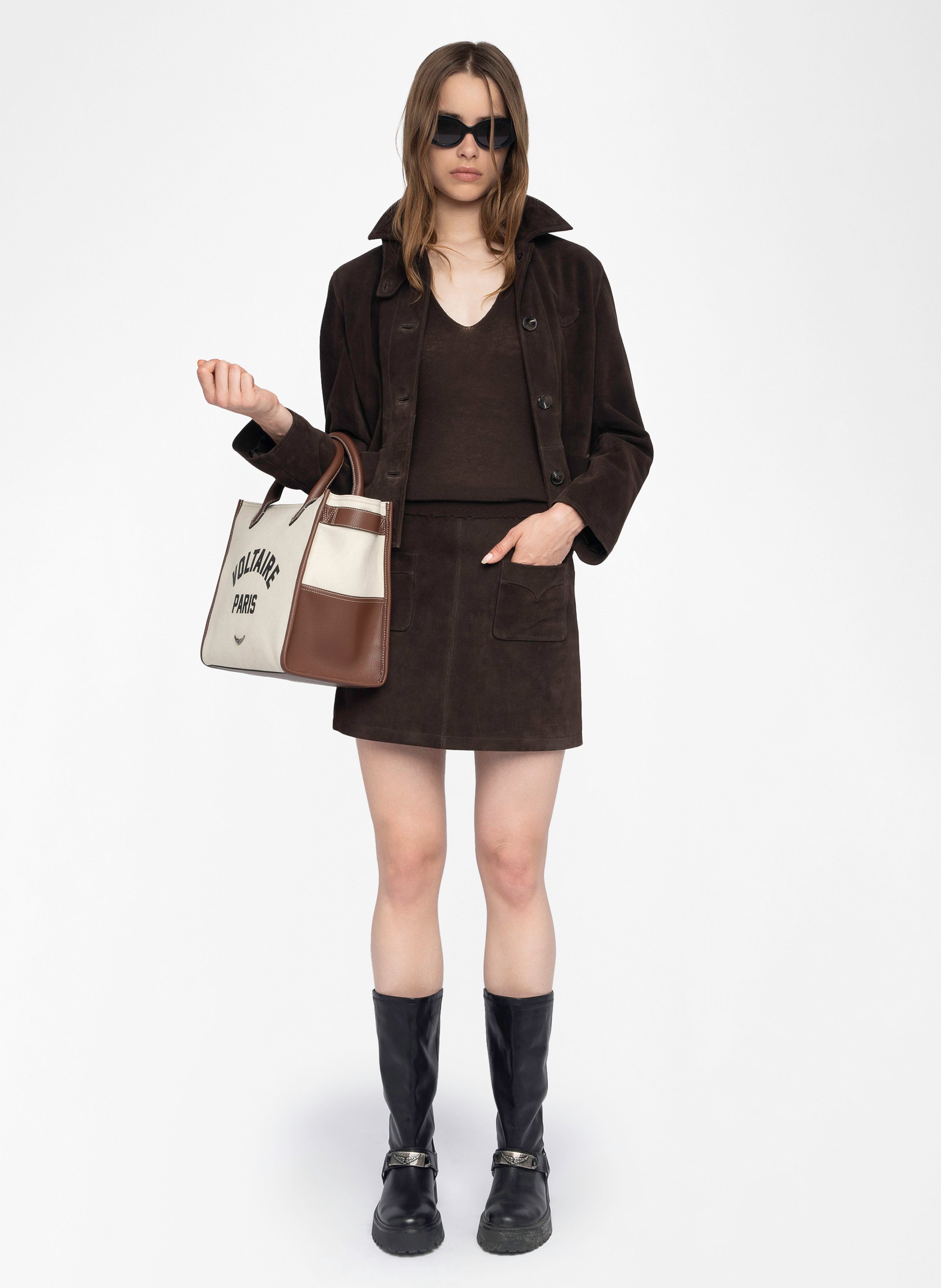 Jupe courte en cuir jaime ZADIG&VOLTAIRE Marron