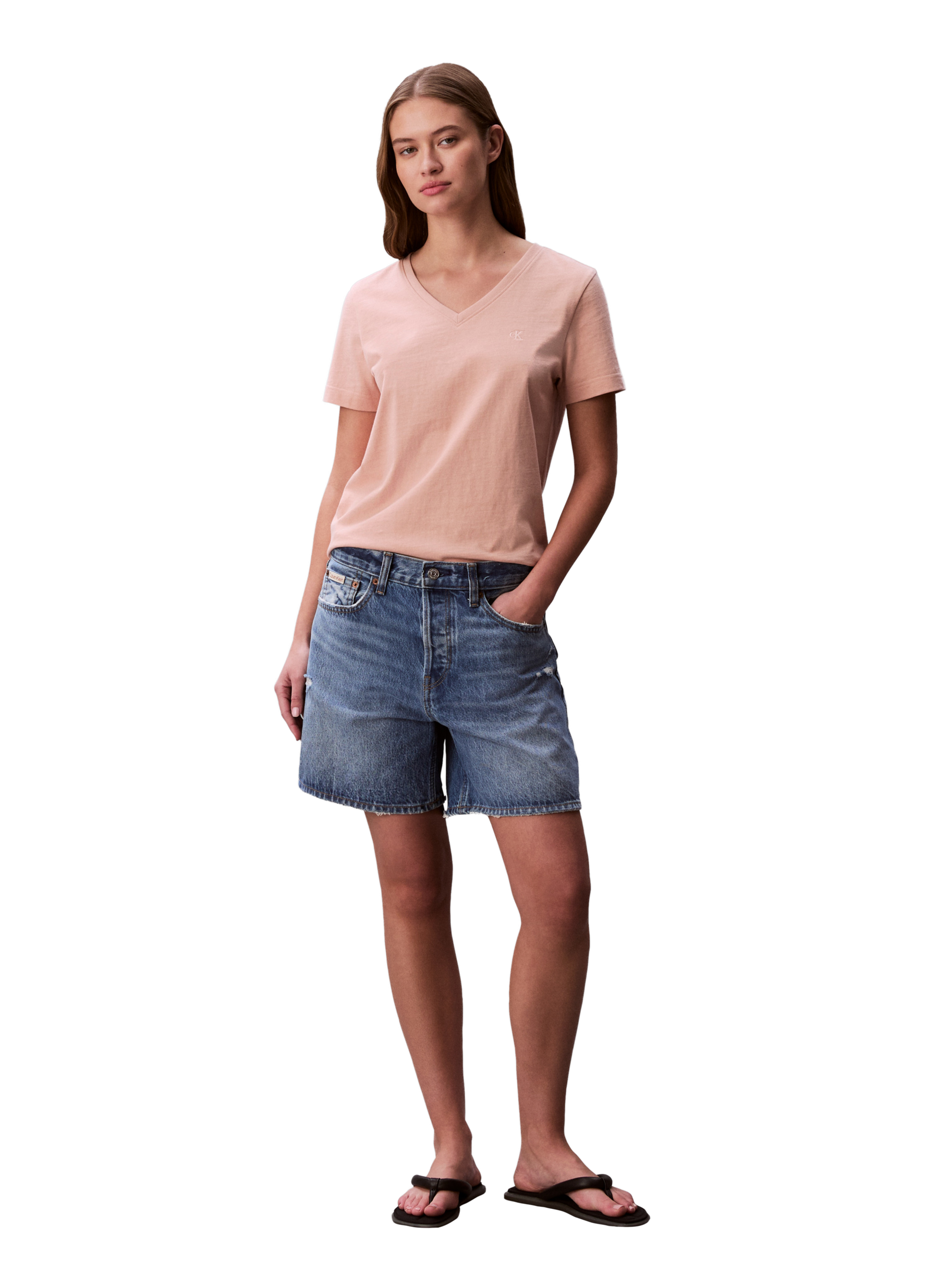 Straight V-neck cotton t-shirt CALVIN KLEIN Pink