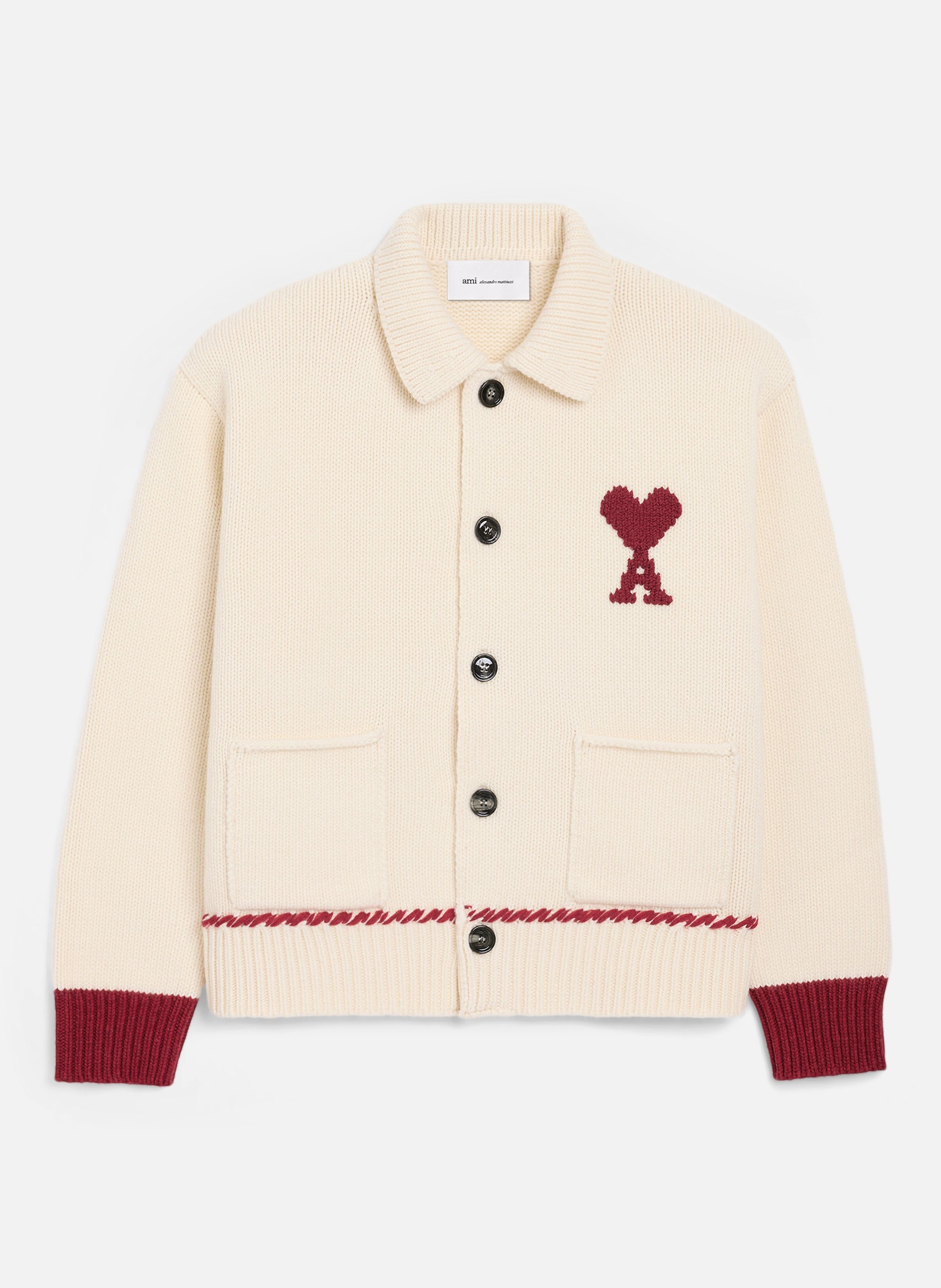 Cardigan ami de coeur unisexe en laine AMI PARIS Blanc