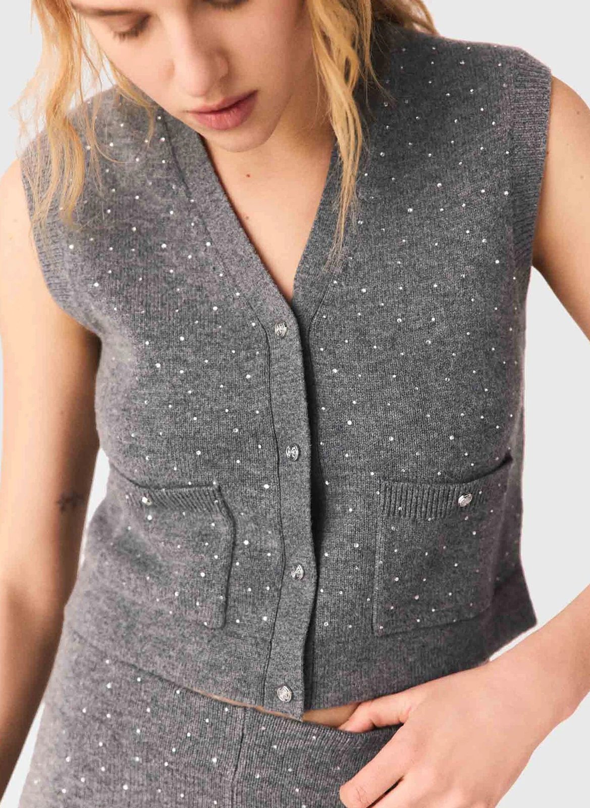 Gilet col v en laine mélangée MAJE Gris