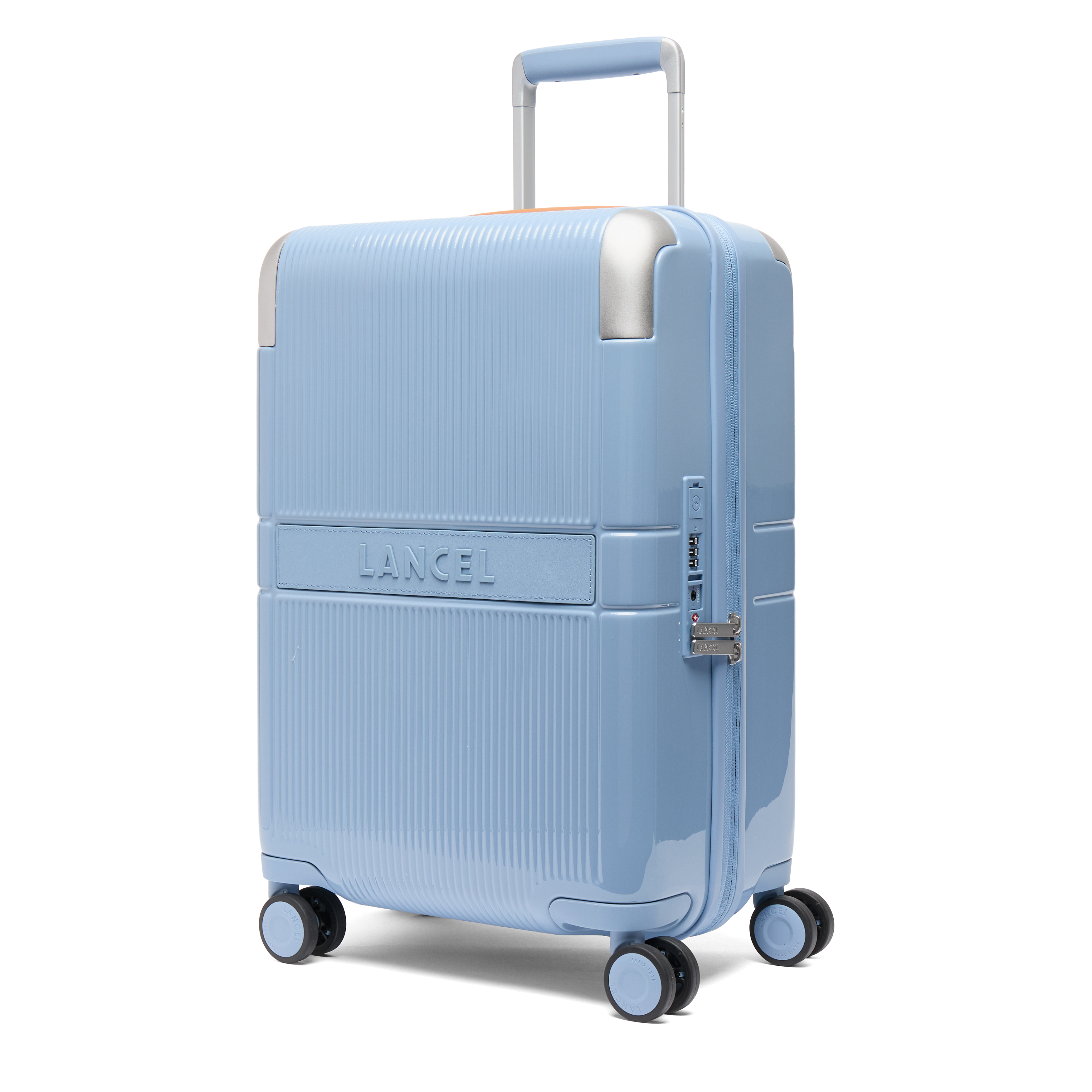Valise cabine 4 roues zippée extensible empreinte de lancel en polycarbonate et cuir LANCEL Bleu