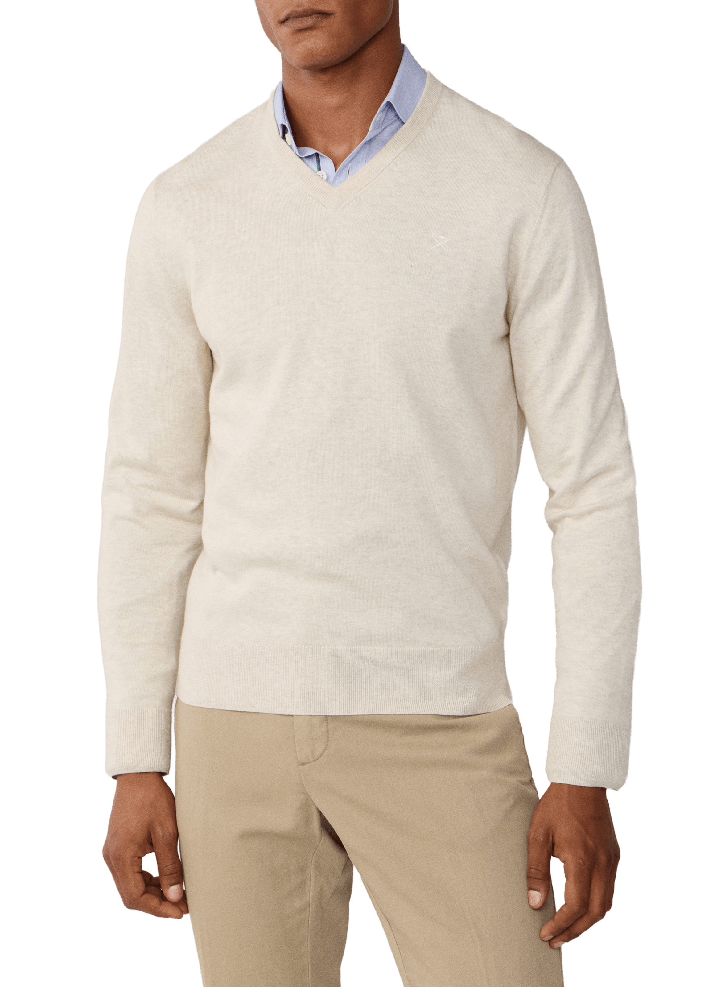 V-neck cotton and silk sweater HACKETT Beige