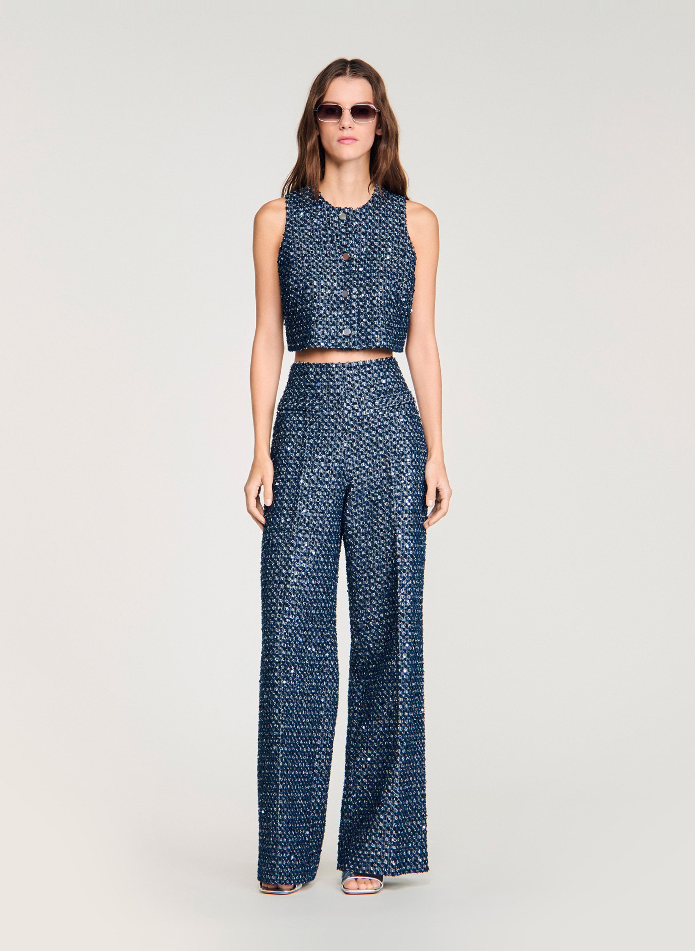 Top col rond à sequins SANDRO Bleu