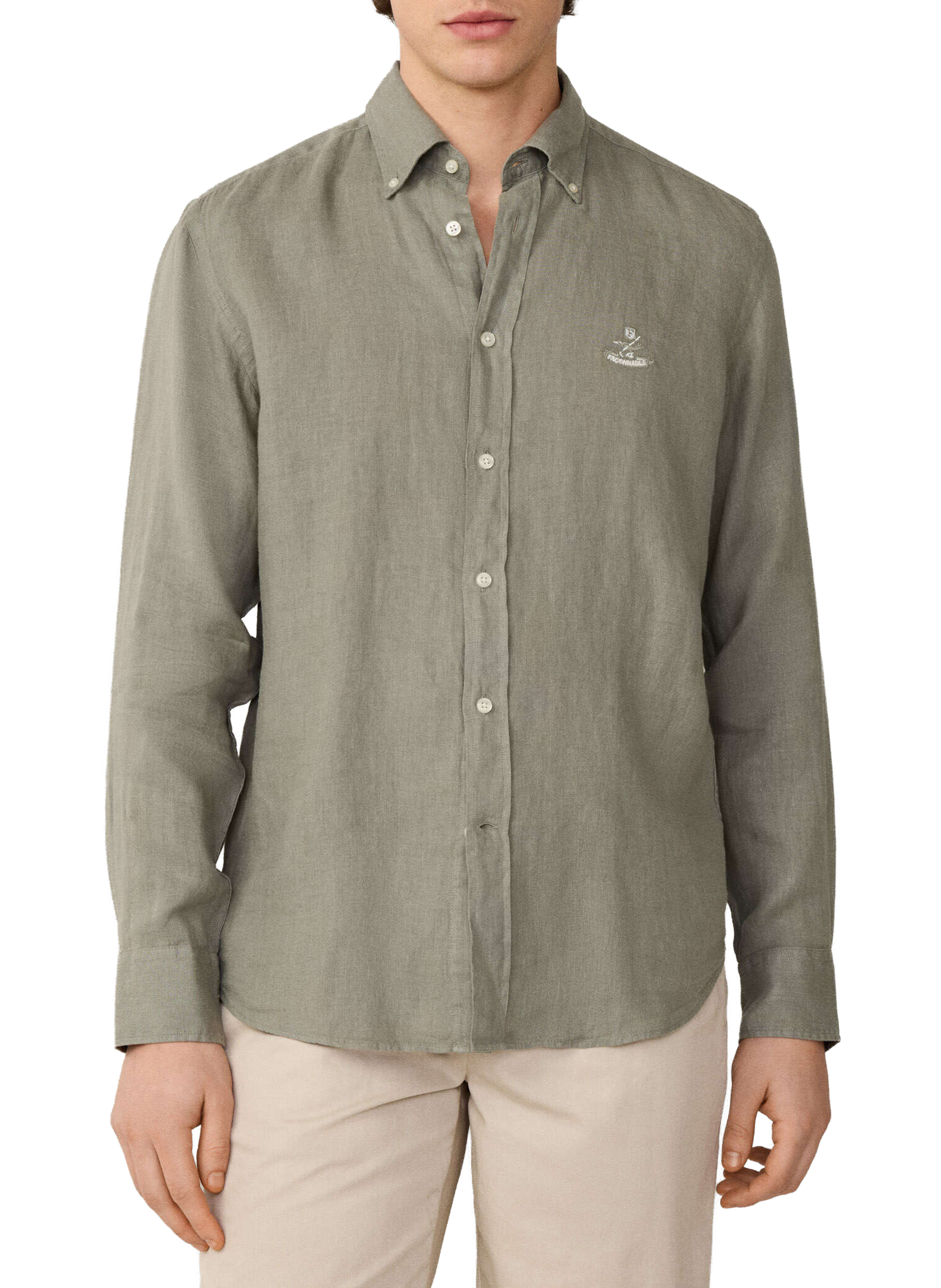 Shirt with American collar in linen FACONNABLE Khaki