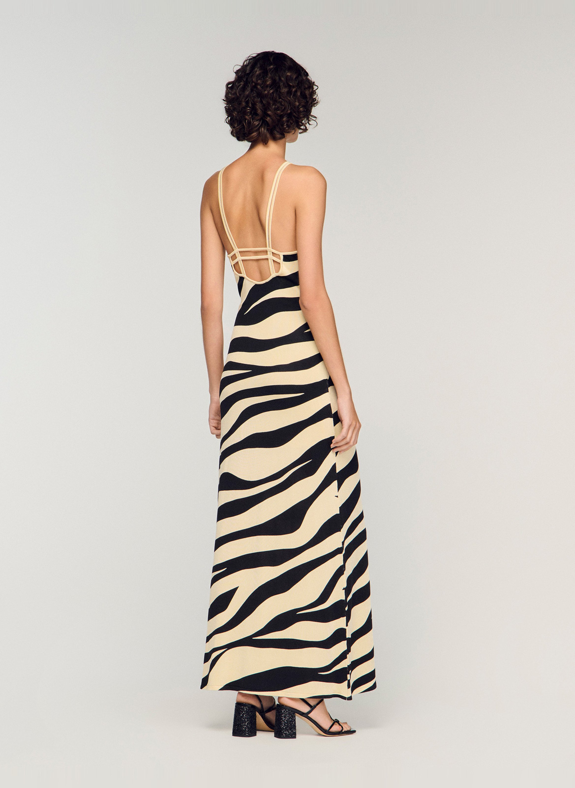 Robe longue évasée imprimée SANDRO Blanc