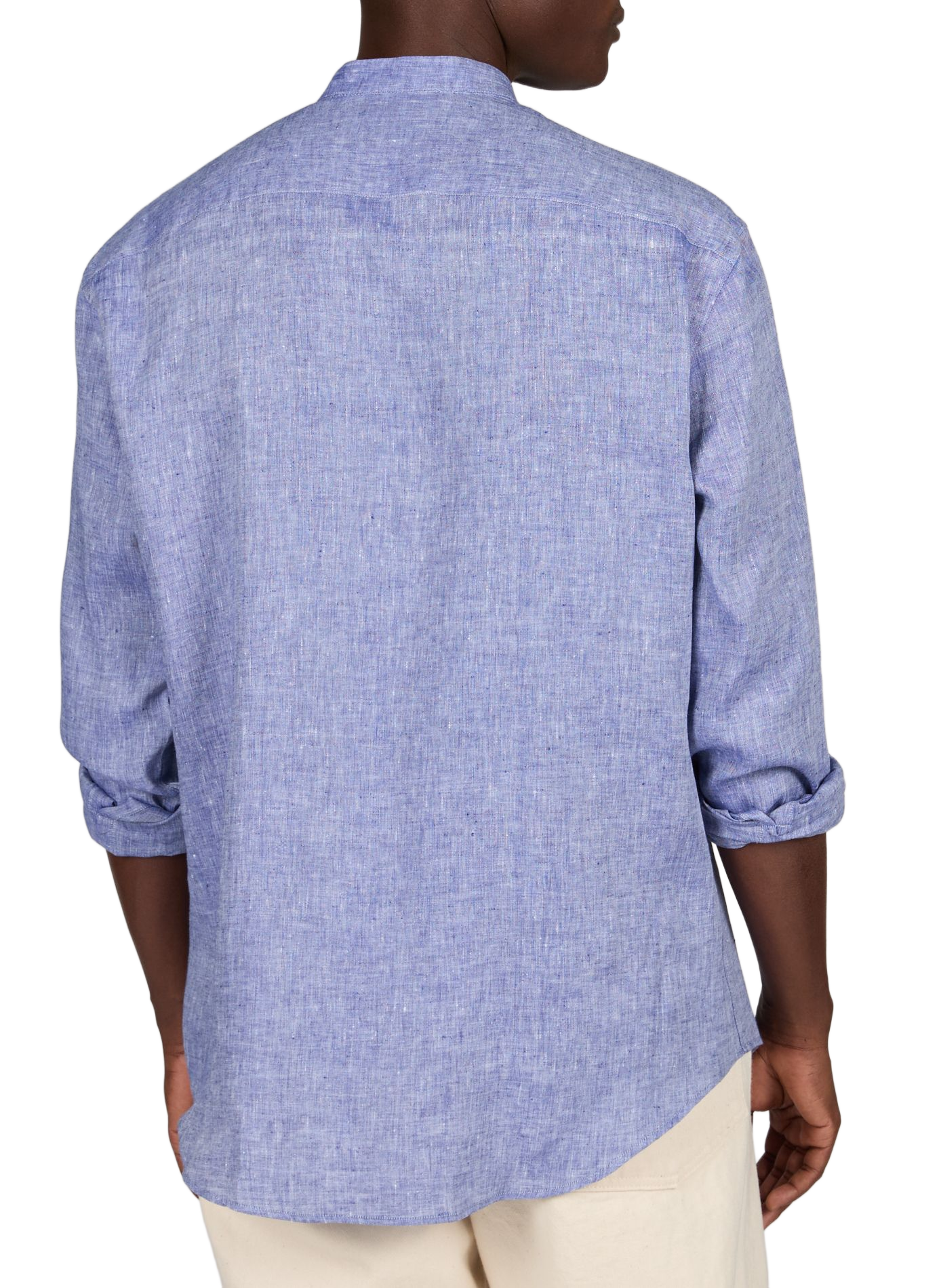 Chemise à col officier en pur lin EMPORIO ARMANI Bleu