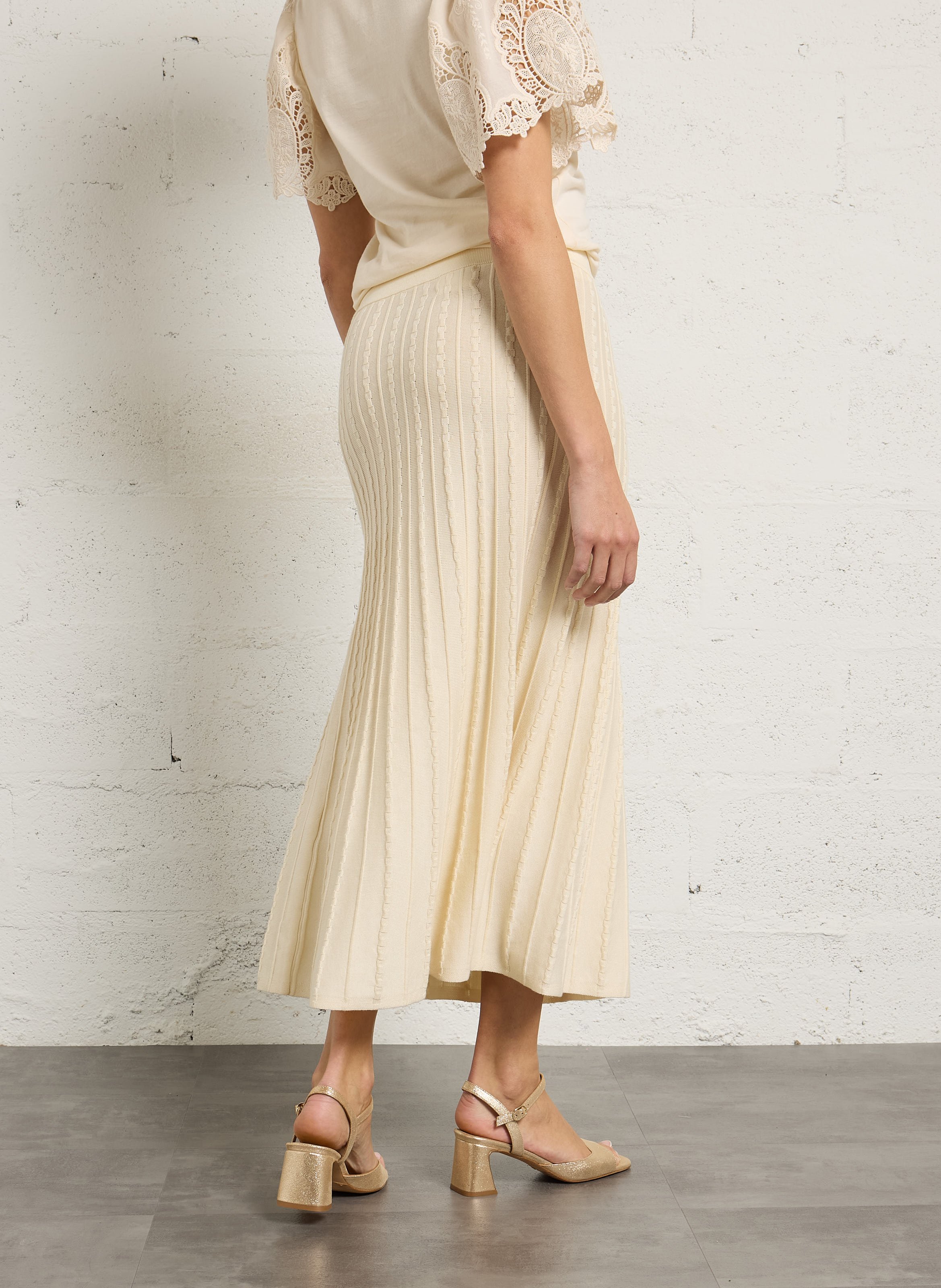 Jupe longue évasée en coton mélangé ondine MAISON 123 Blanc