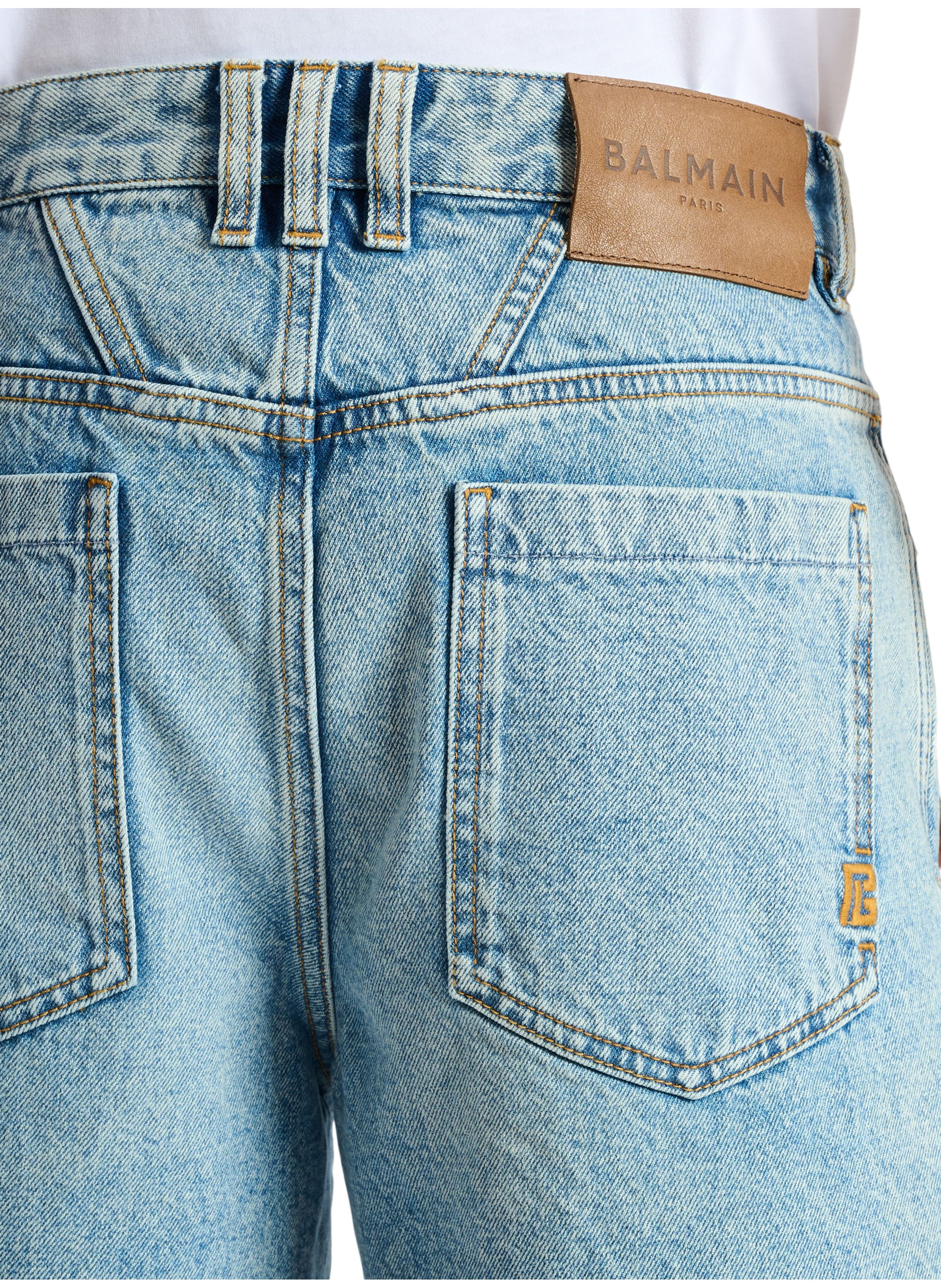 Bermuda en denim délavé light blue BALMAIN Bleu