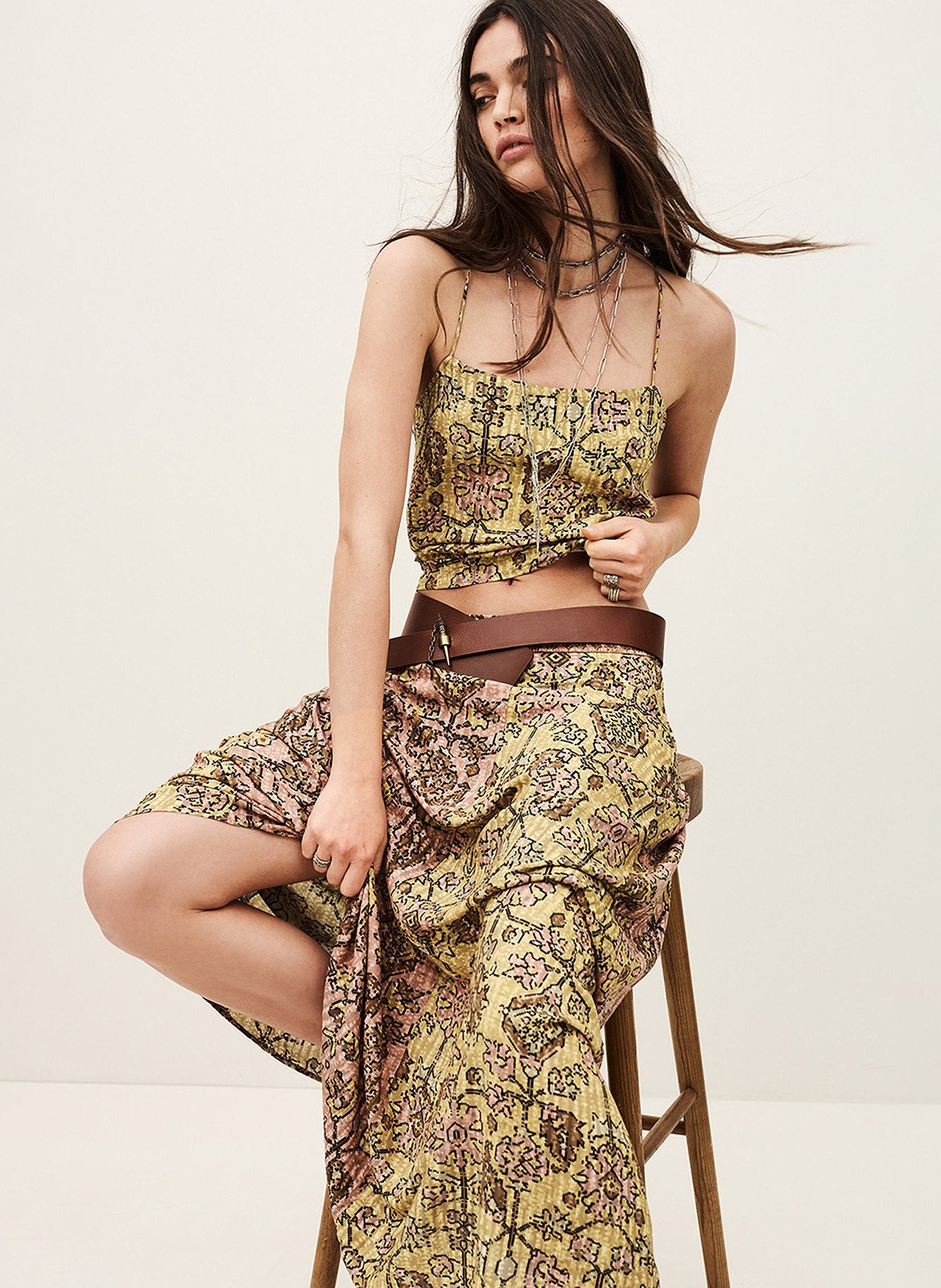 Jupe longue fluide imprimée pario BA&SH Jaune