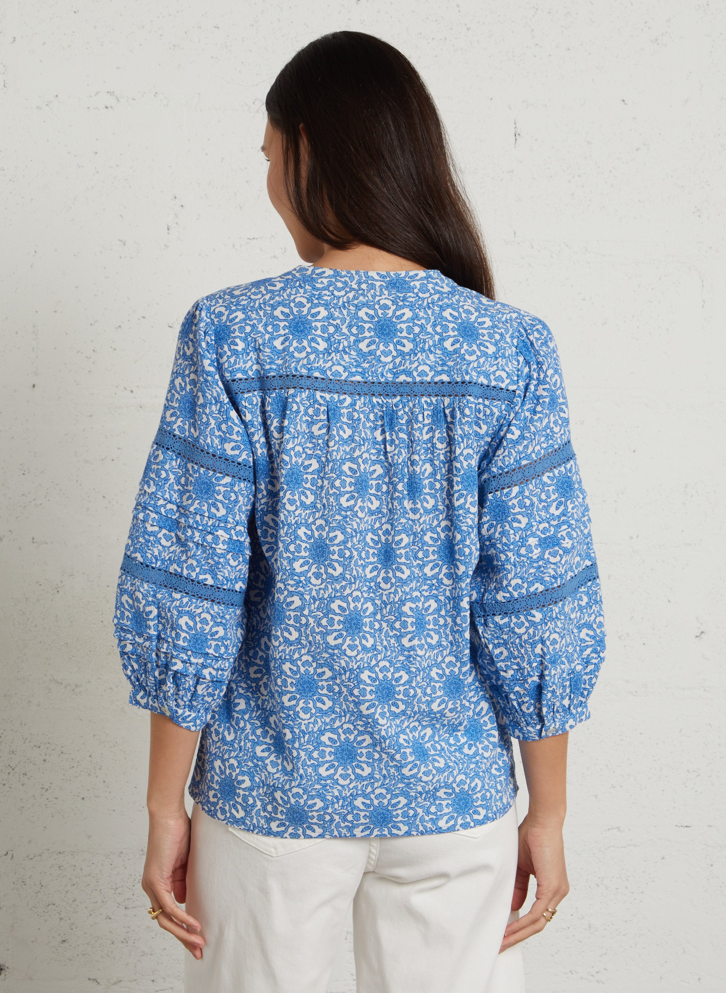 Blouse droite imprimée en coton mélangé domy MAISON 123 Bleu