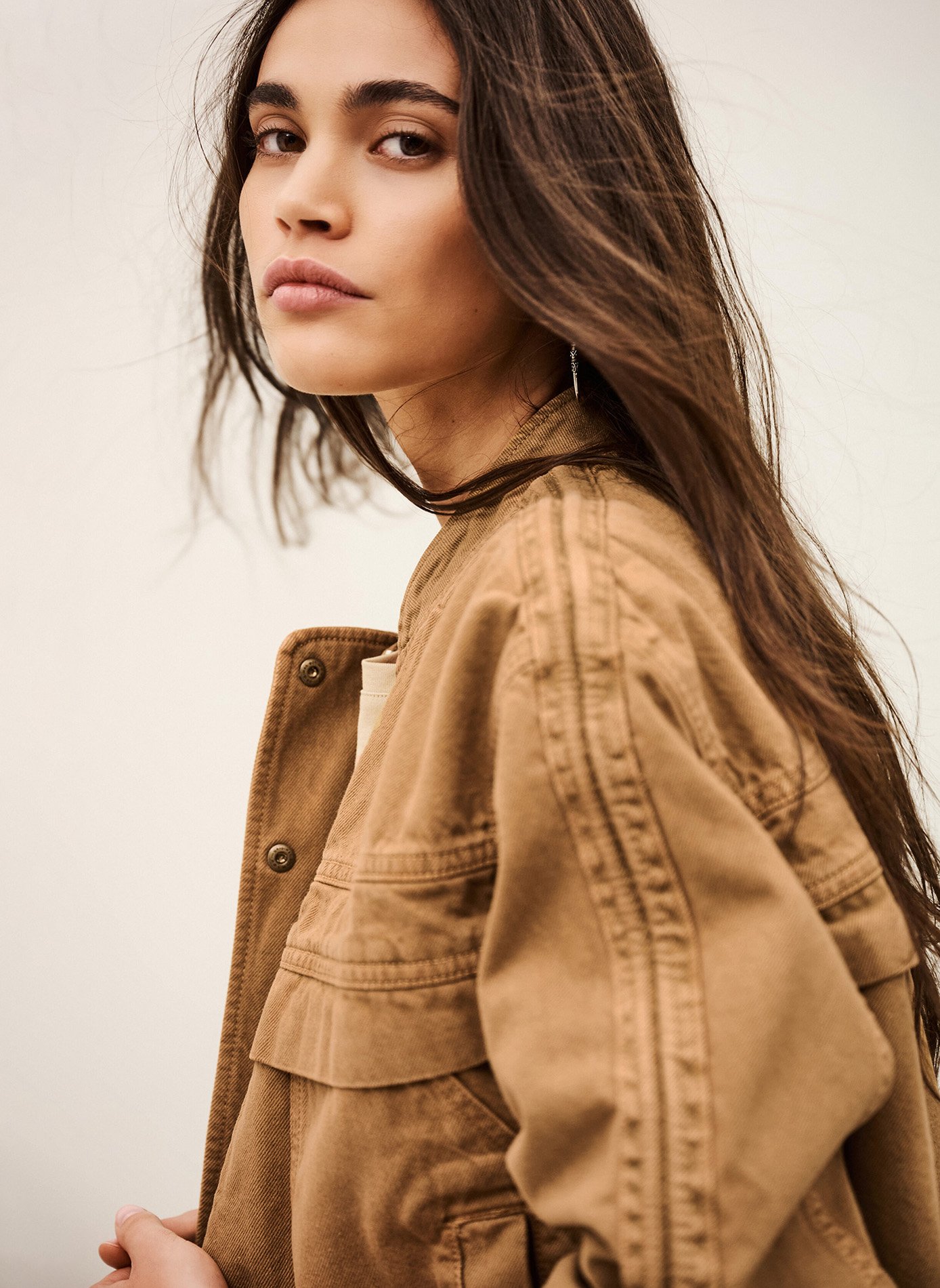 Veste col mao en coton mélangé coly BA&SH Marron