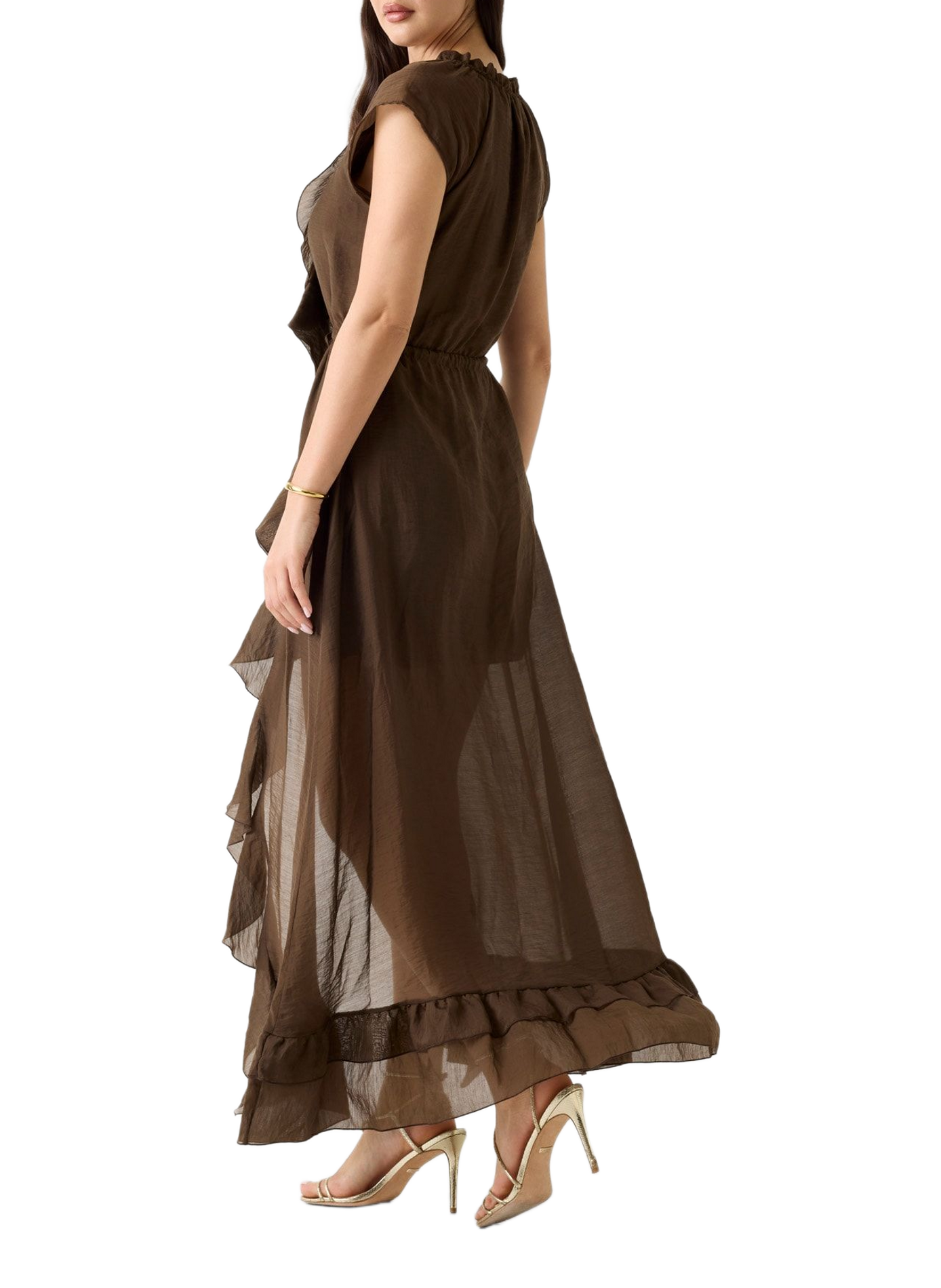 Robe long à volants en coton mélangé GUESS Marron