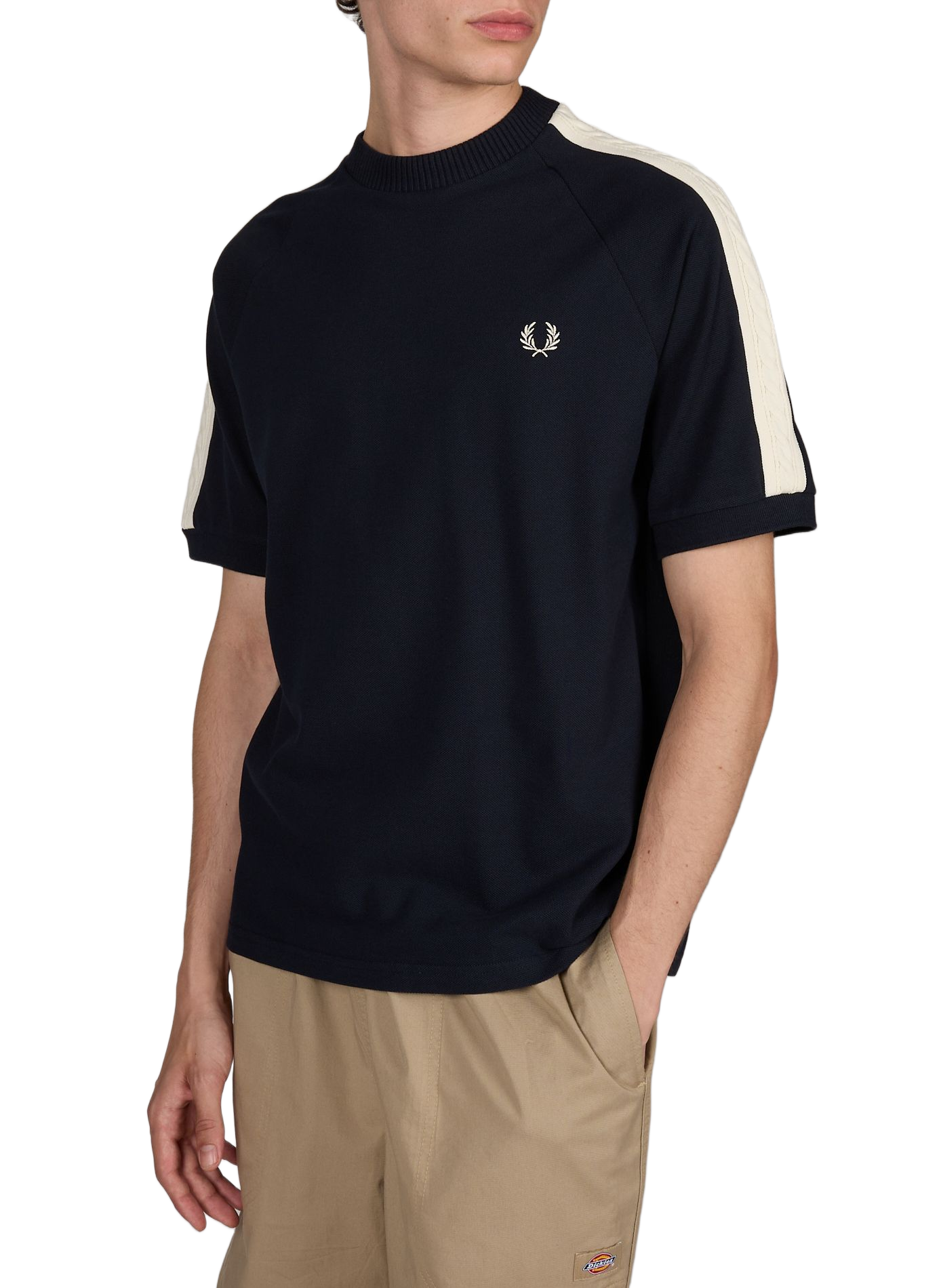 T-shirt with twisted contrast stripes in cotton piqué FRED PERRY Blue