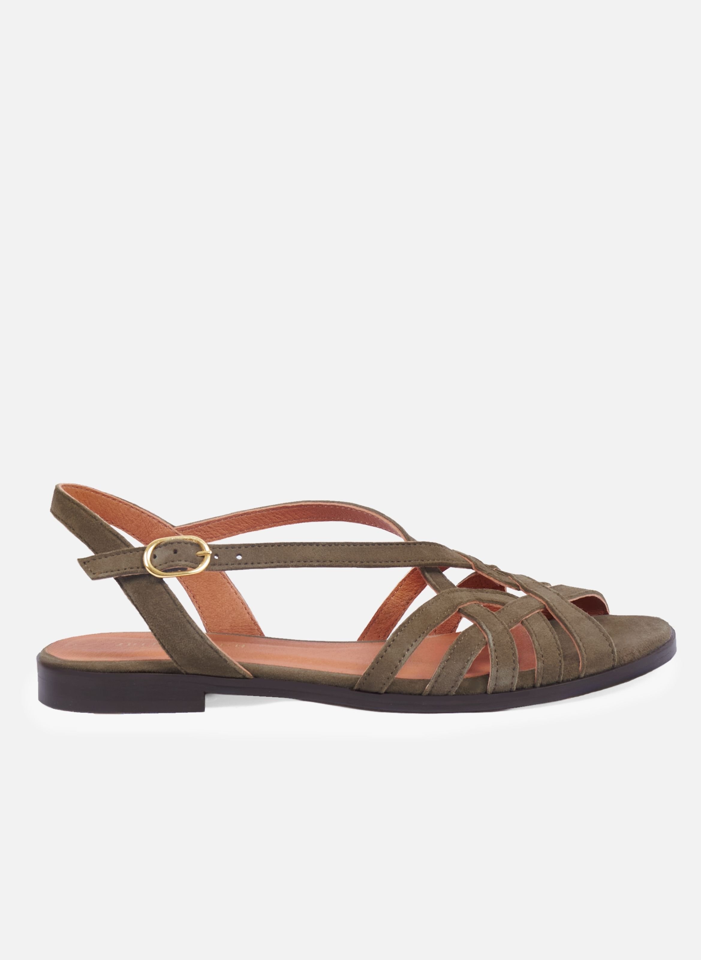 Platte sandalen met suède leren bandjes JULES & JENN Kaki