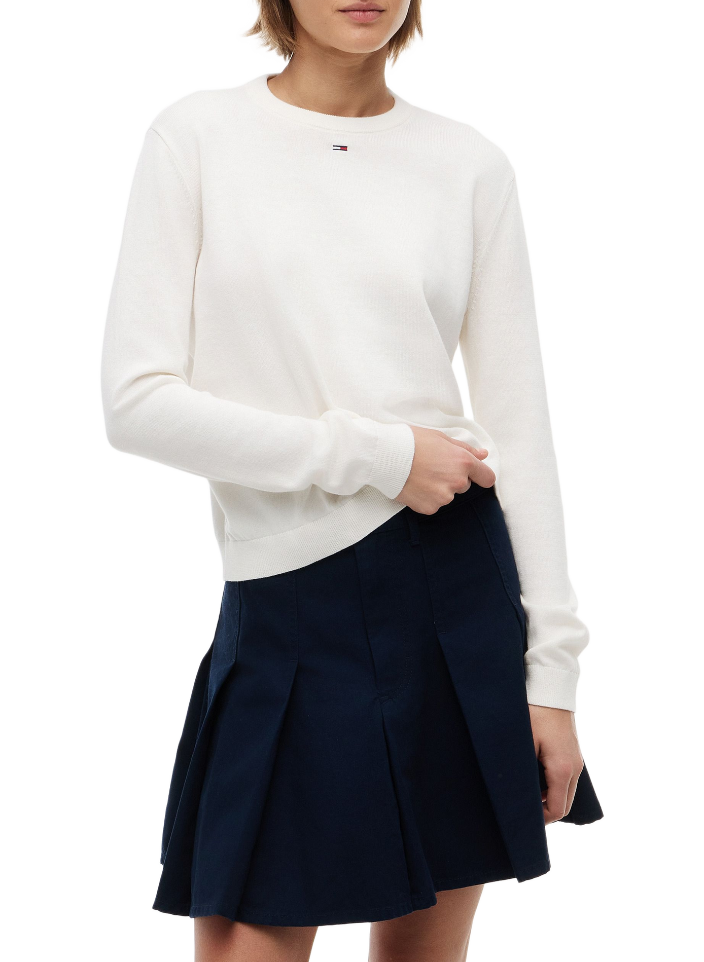 Gerader Baumwollpullover mit Logo TOMMY HILFIGER Beige