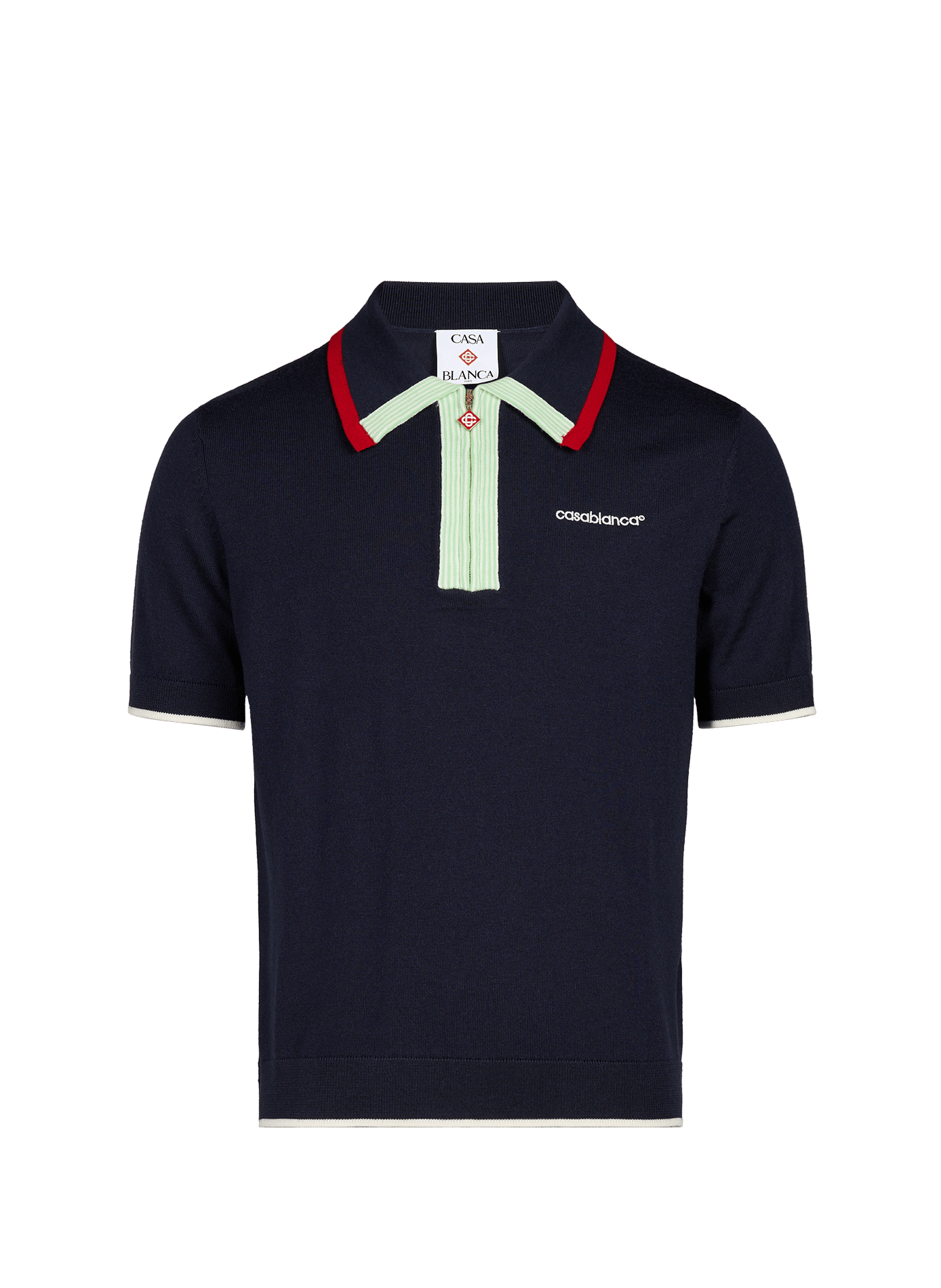 Polo mit Reißverschlusskragen und gesticktem Logo. CASABLANCA PARIS Blau