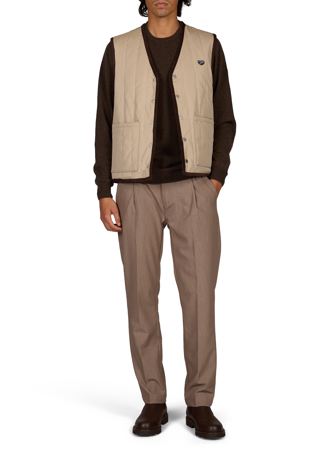 Getailleerde mouwloze reversibele bodywarmer van gemengd katoen MAISON LABICHE Beige