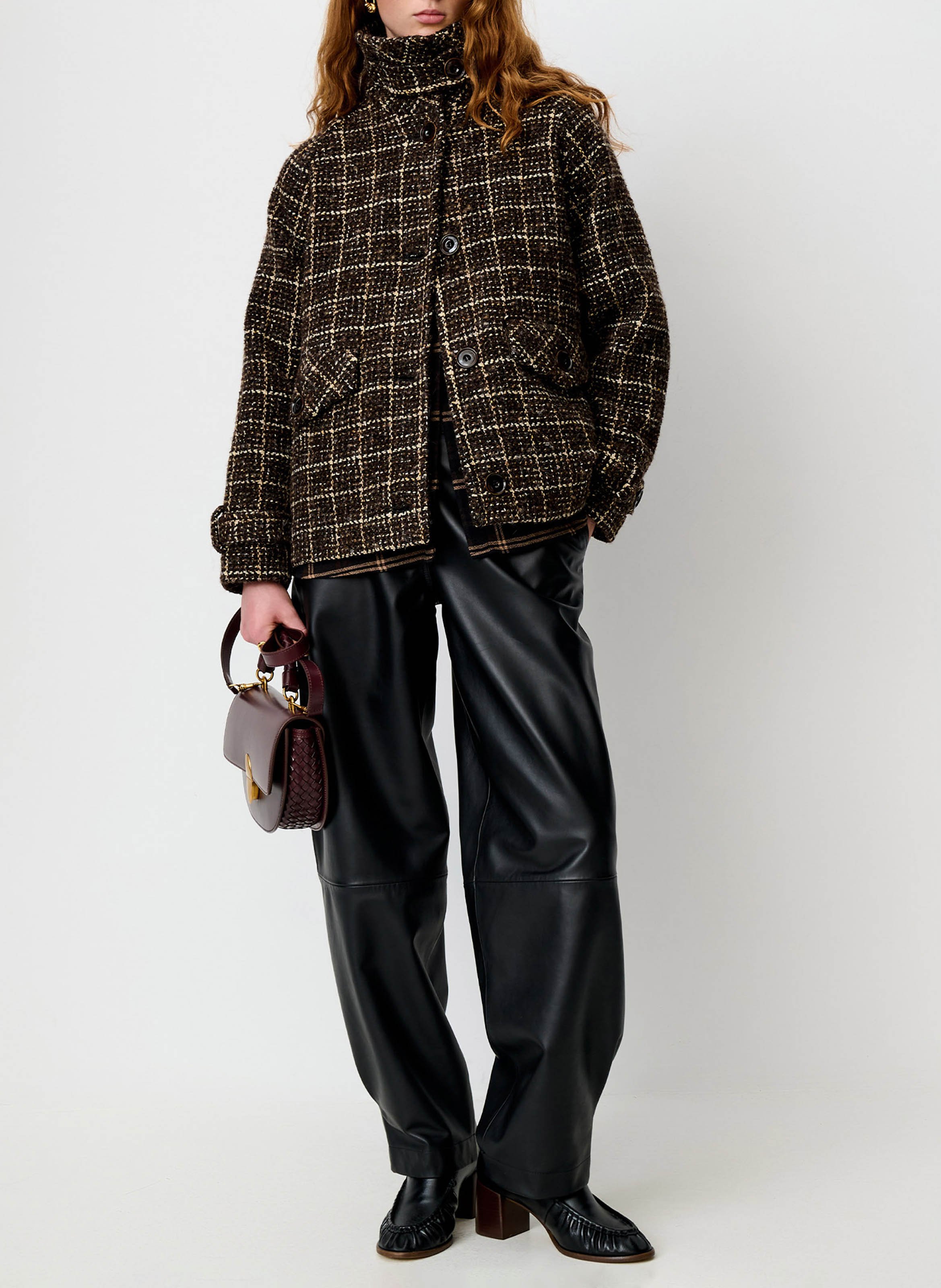 Manteau ample esprit blouson en tissage tartan lee valley SESSUN Marron