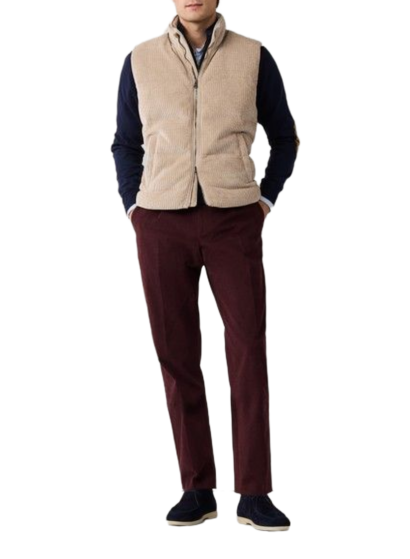 Corduroy cotton stand-collar jacket FACONNABLE Beige