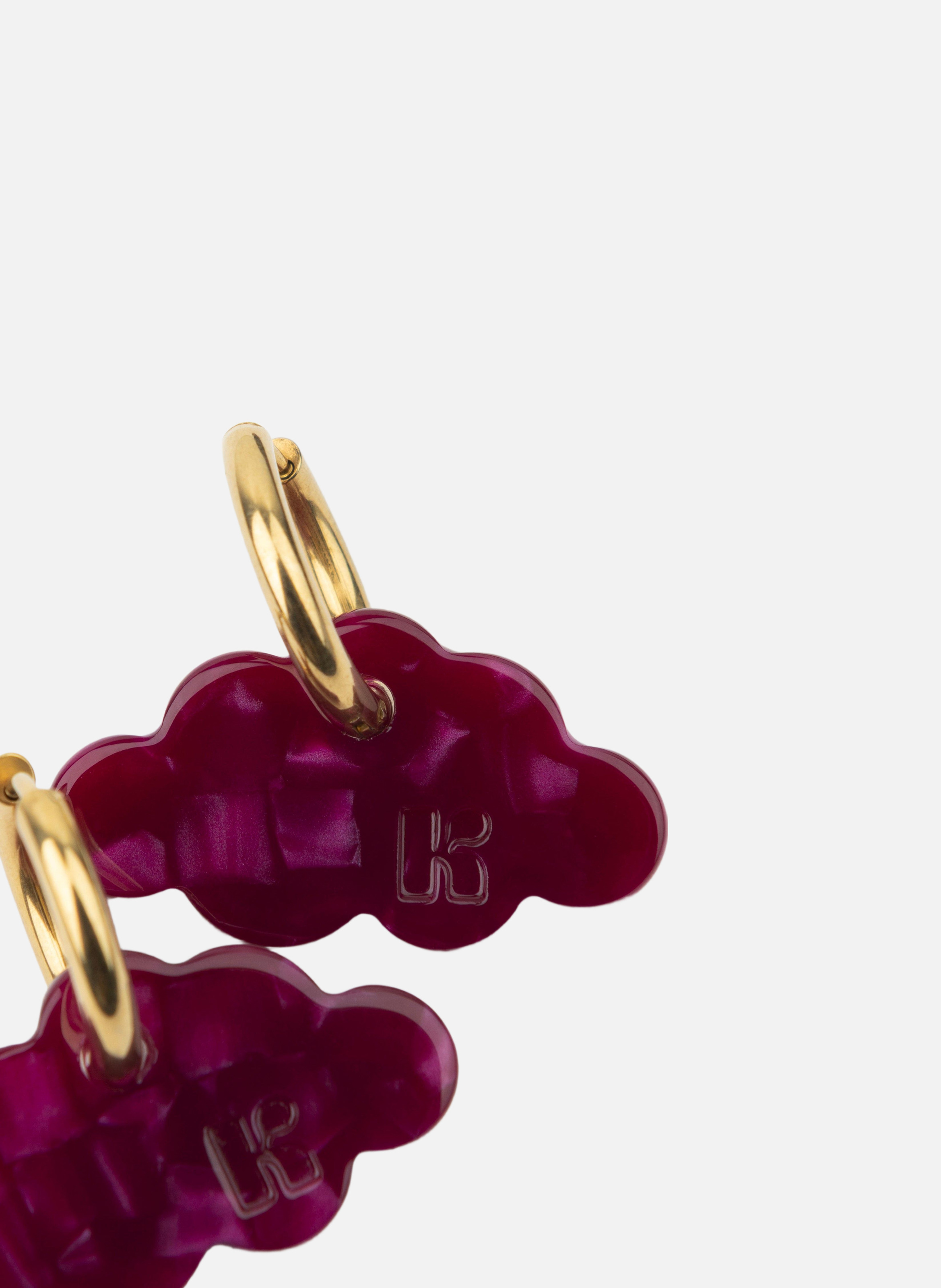 Boucles d'oreilles nuage avec anneaux en acier inoxydable doré | Rouge KURAGE GINZA Montres et Bijoux
