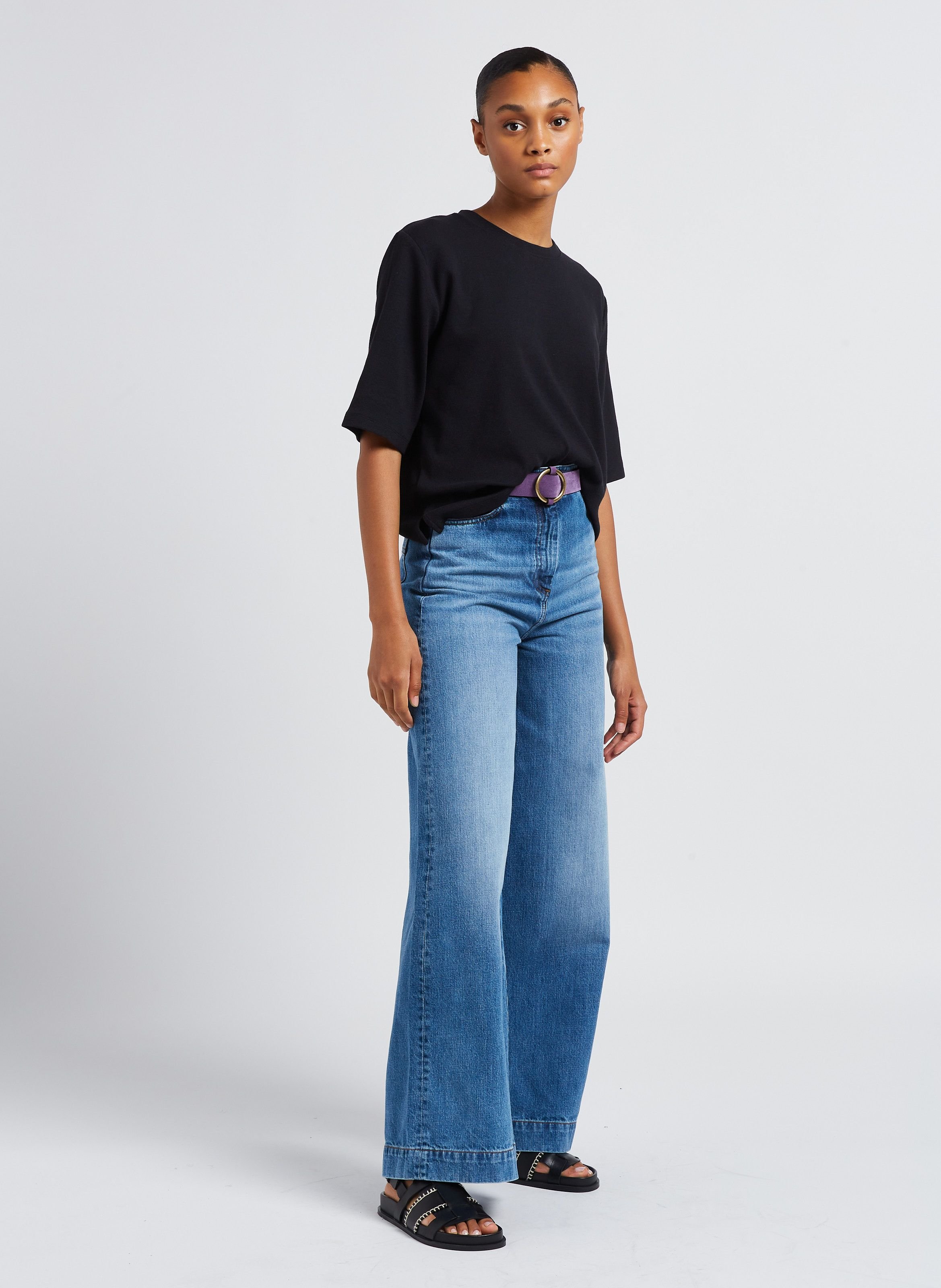 Tee-shirt col rond en jersey côtelé serge co SESSUN Noir