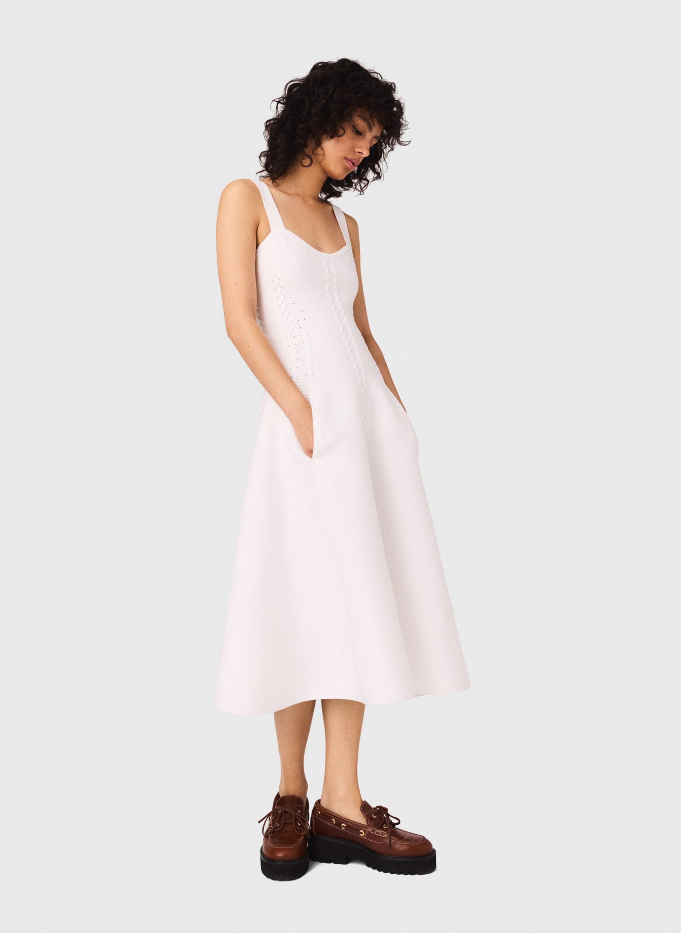 Robe midi patineuse à bretelles MAJE Blanc