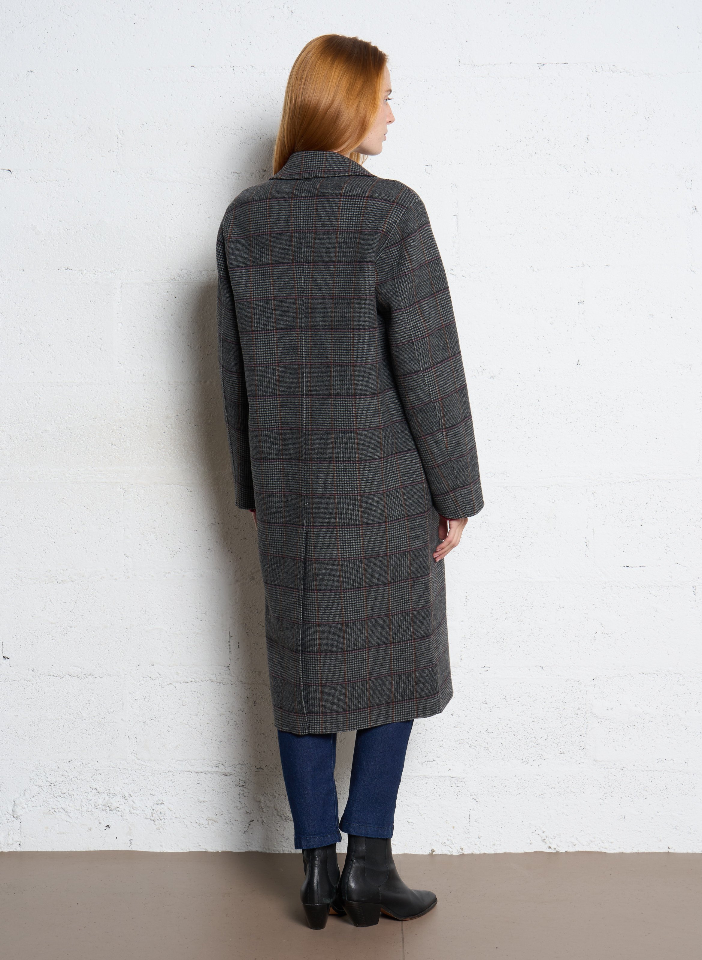 Manteau long droit imprimé en laine mélangée IKKS Gris