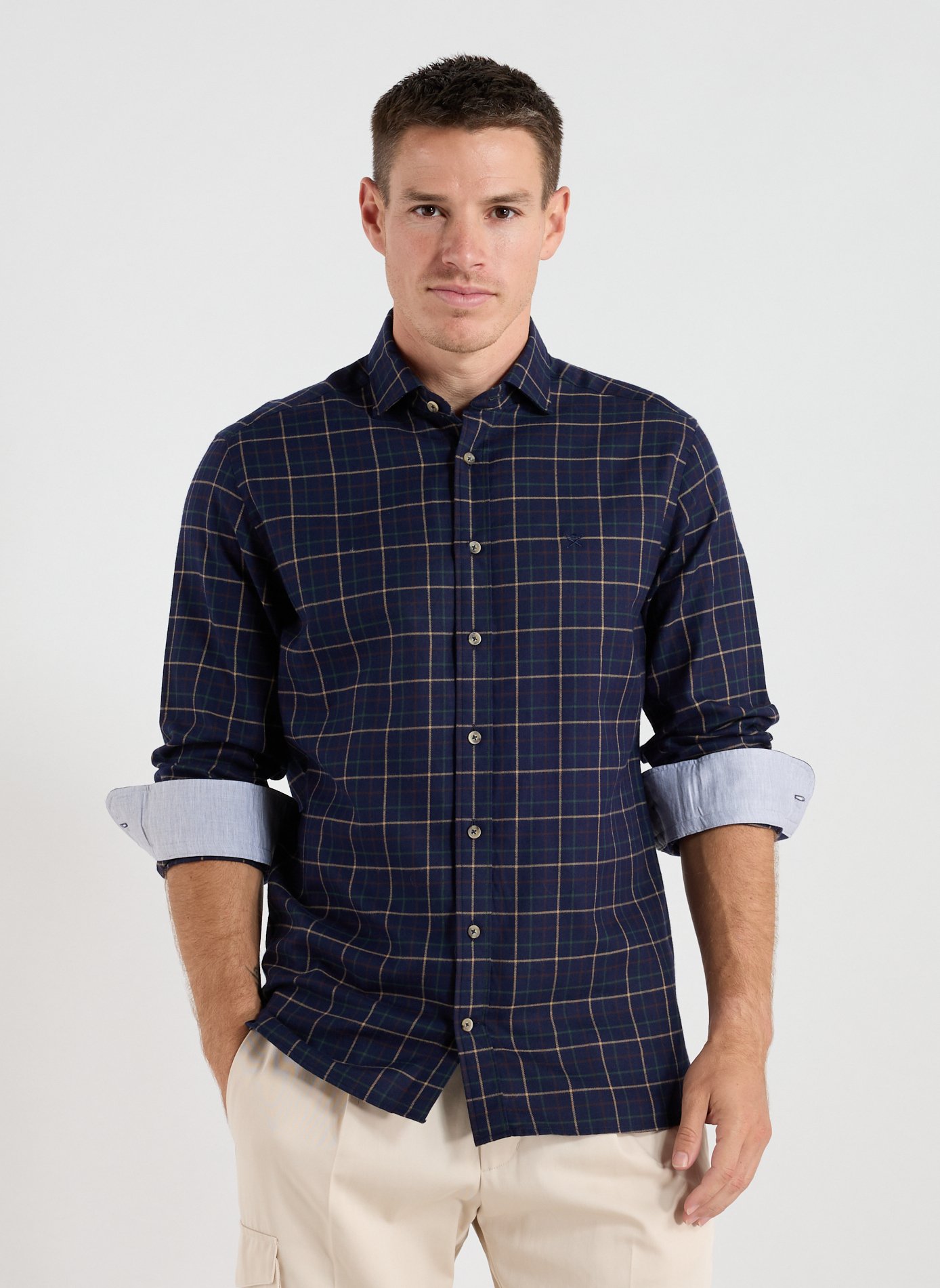 HACKETT Classic checkered cotton shirt Blue