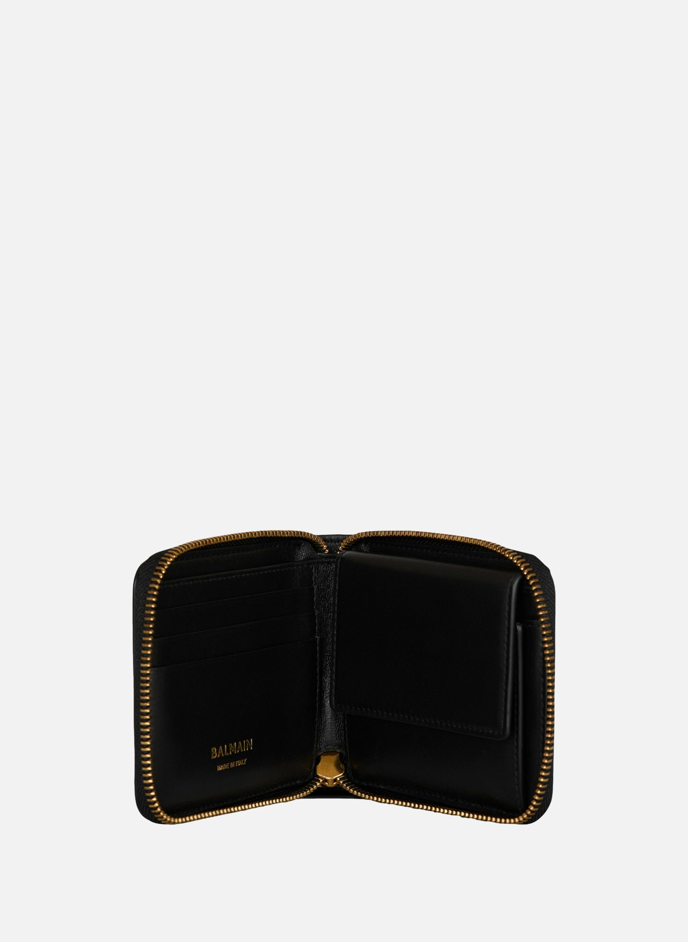 Porte-monnaie anthem en cuir de veau BALMAIN Noir