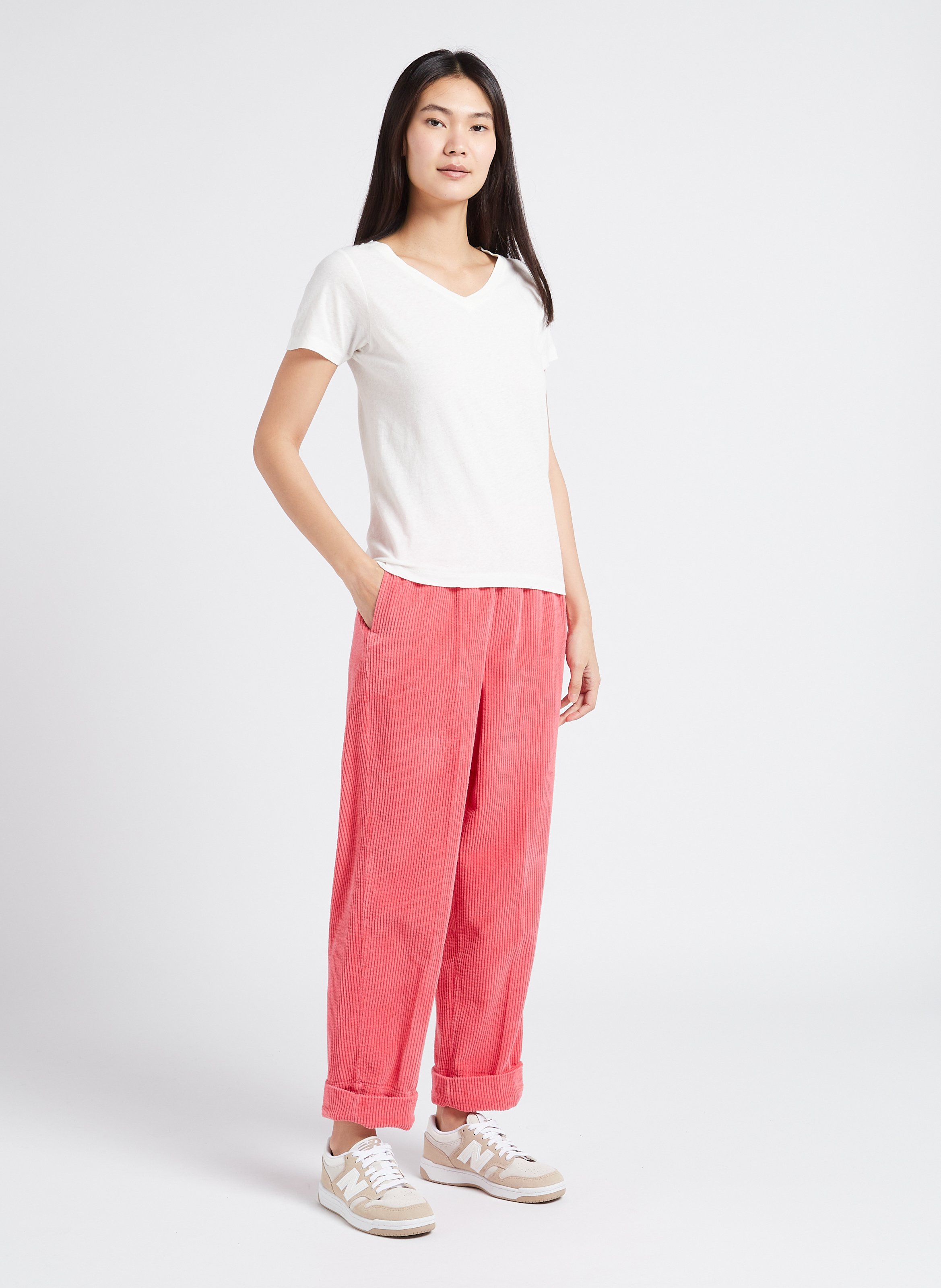 Tee-shirt col v en coton gamipy AMERICAN VINTAGE Blanc