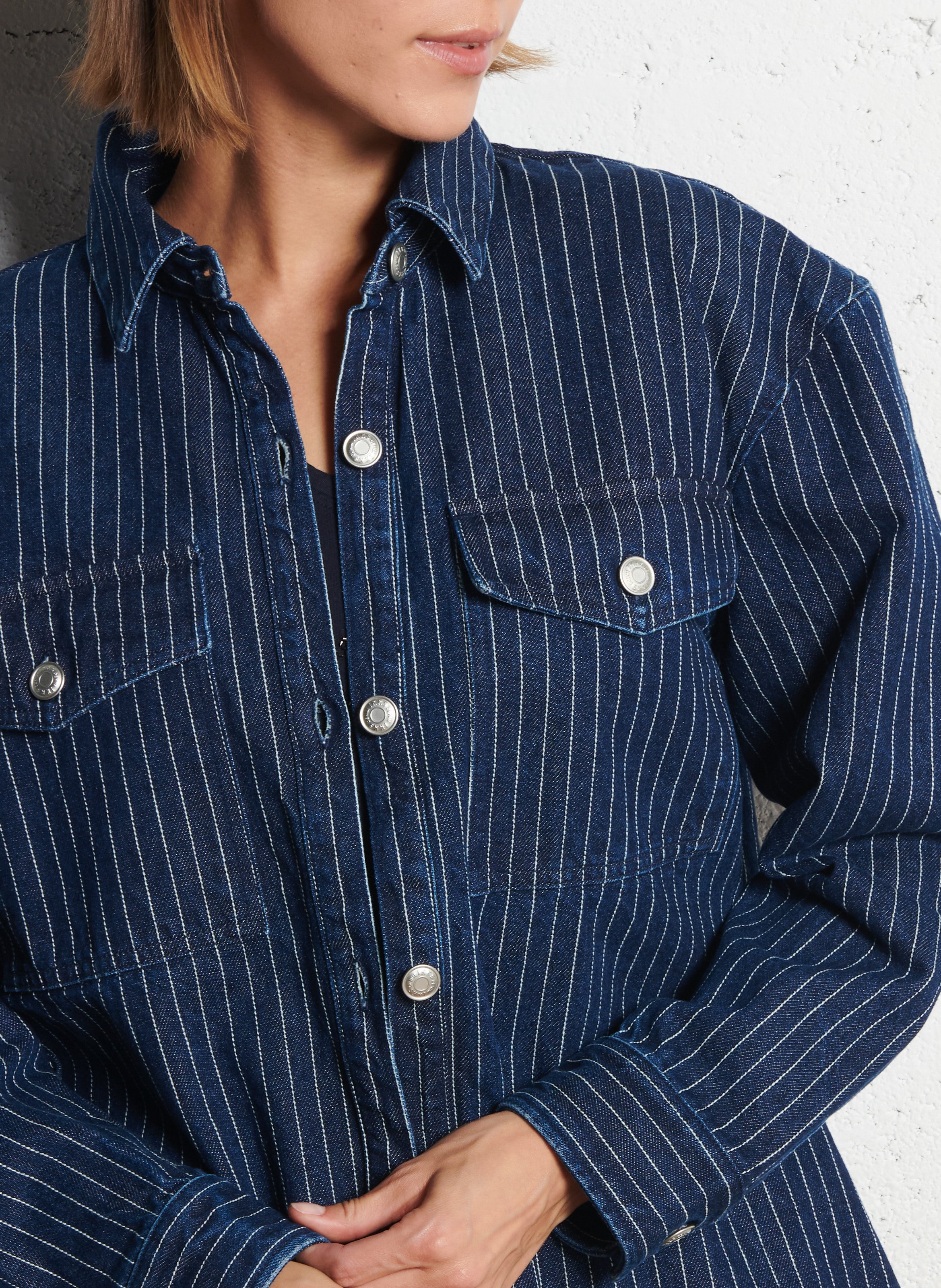 Chemise droite en coton rayé IKKS Blanc