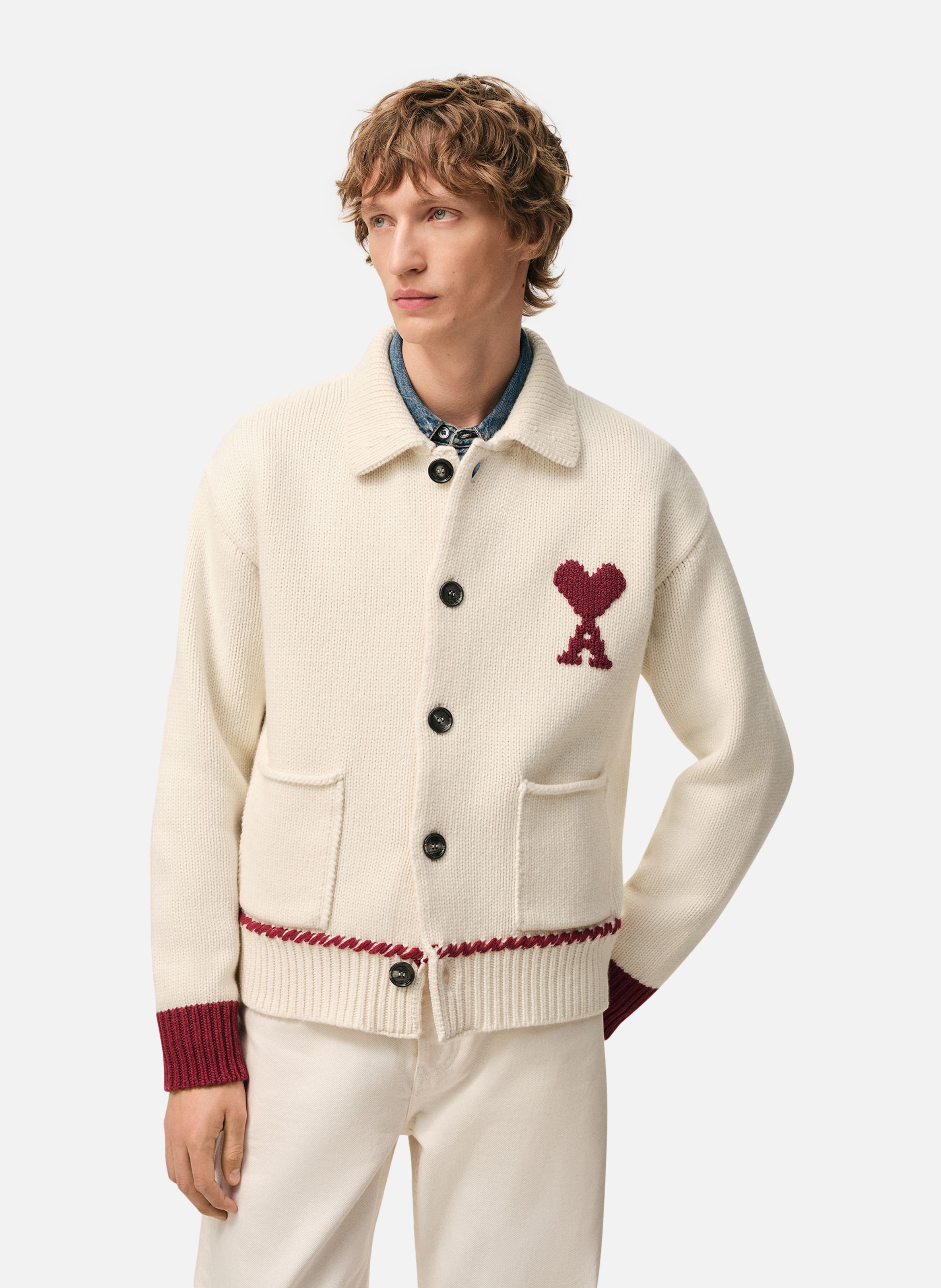 Cardigan ami de coeur unisexe en laine AMI PARIS Blanc