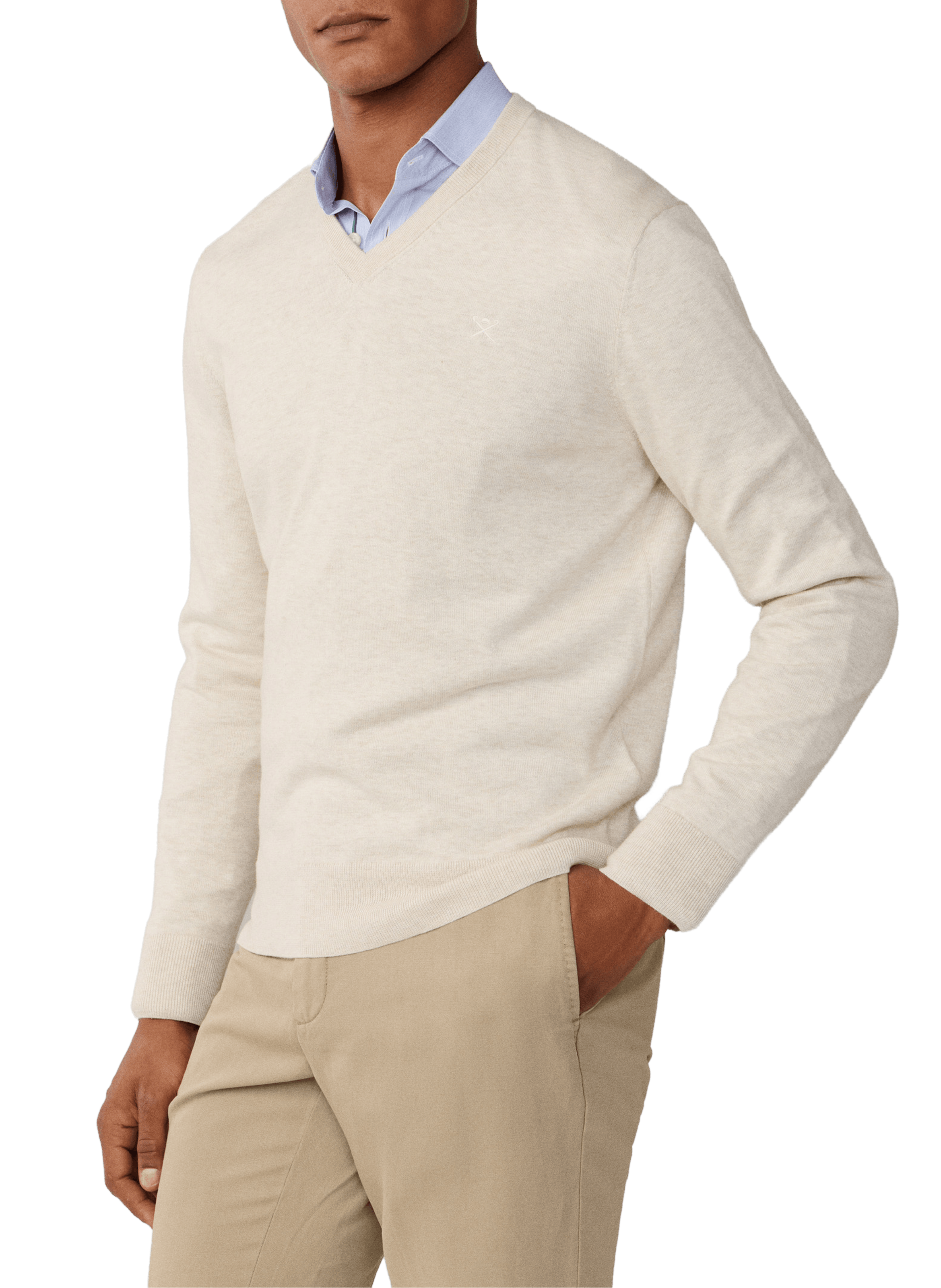 V-neck cotton and silk sweater HACKETT Beige