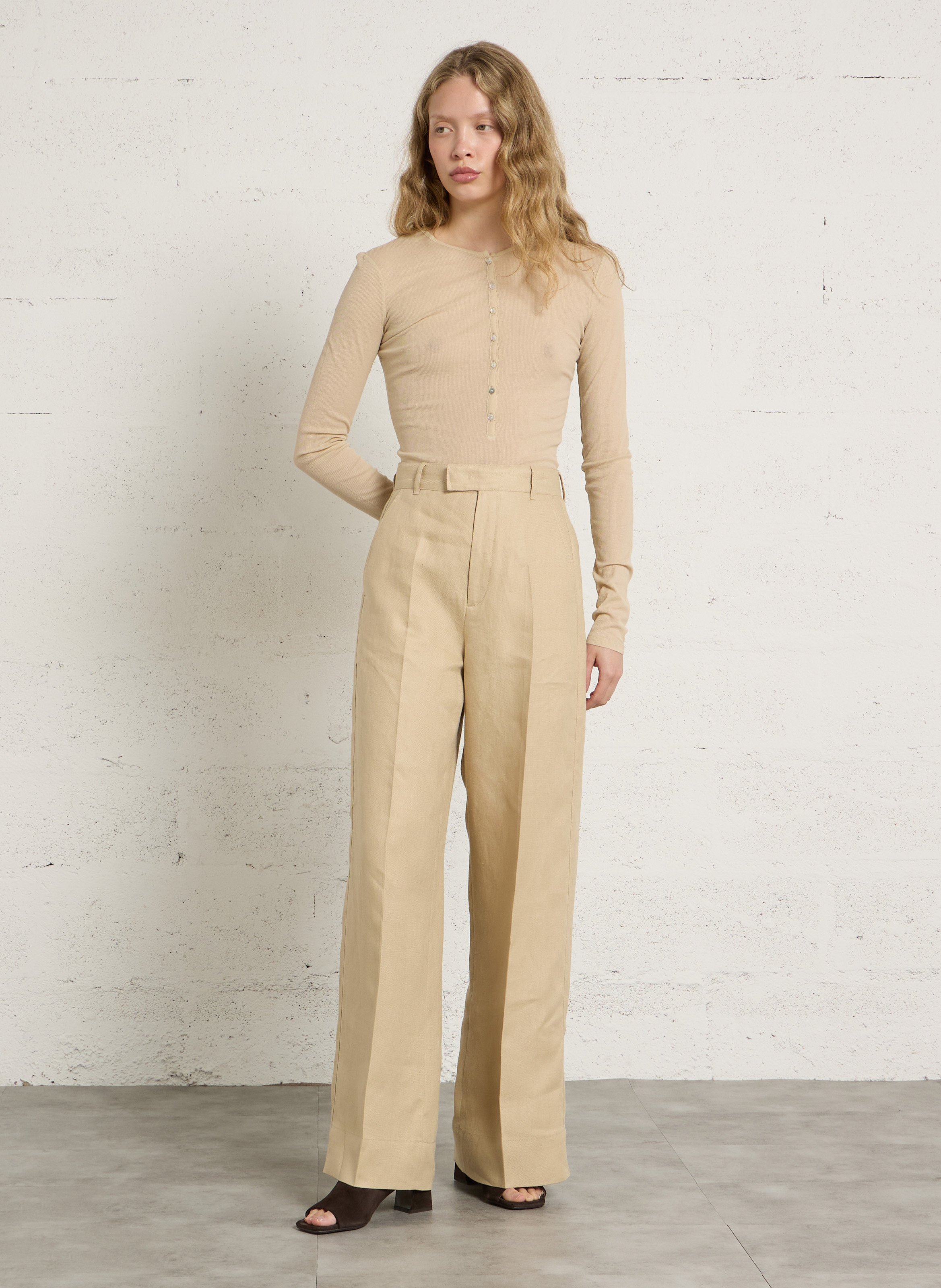 T-shirt droit col rond en coton bio isabella SOEUR Beige