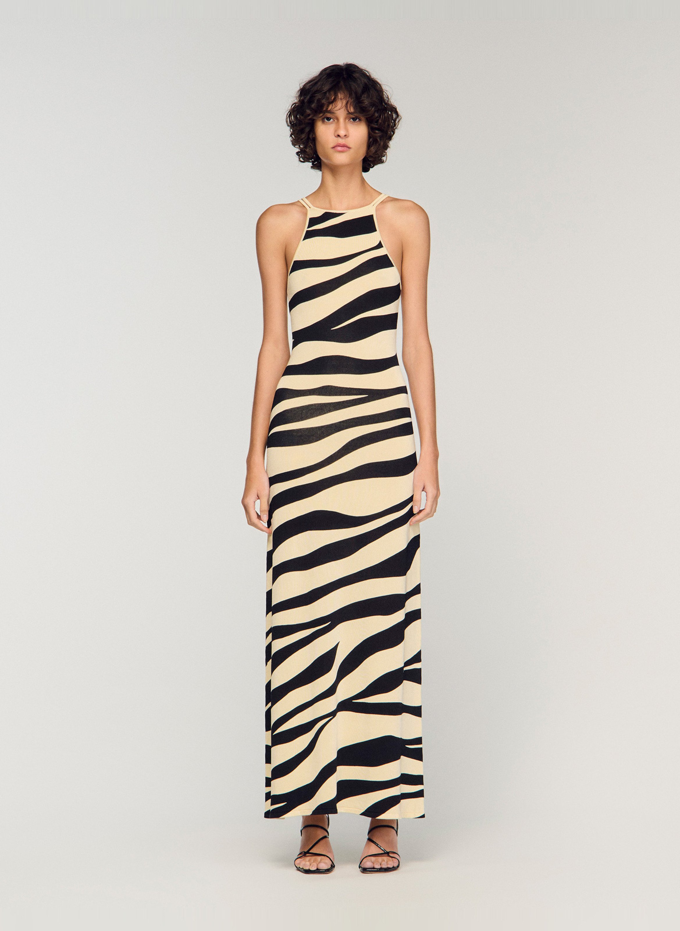 Robe longue évasée imprimée SANDRO Blanc