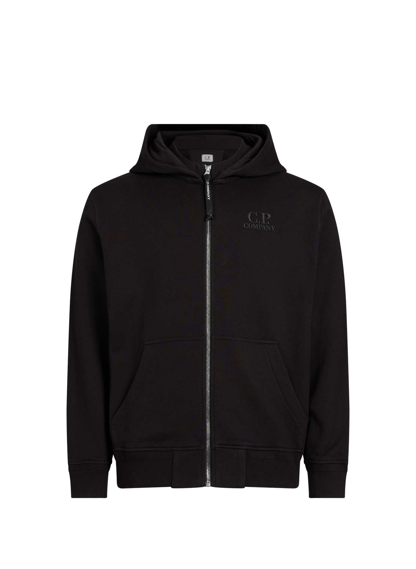 Sweat à capuche zippé à reliefs en diagonale en coton CP COMPANY Noir