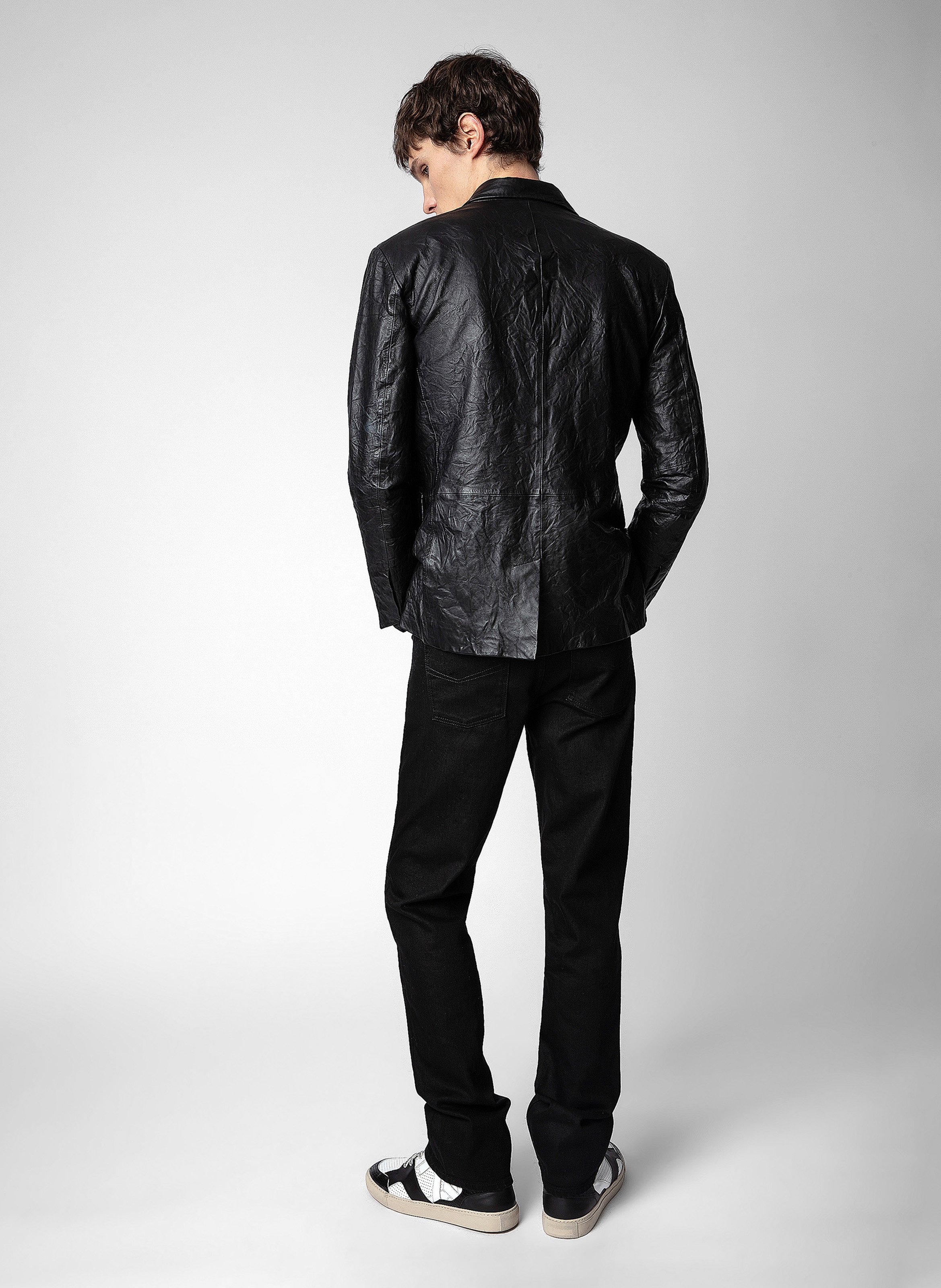 Veste col tailleur en cuir froissé valfried ZADIG&VOLTAIRE Zwart
