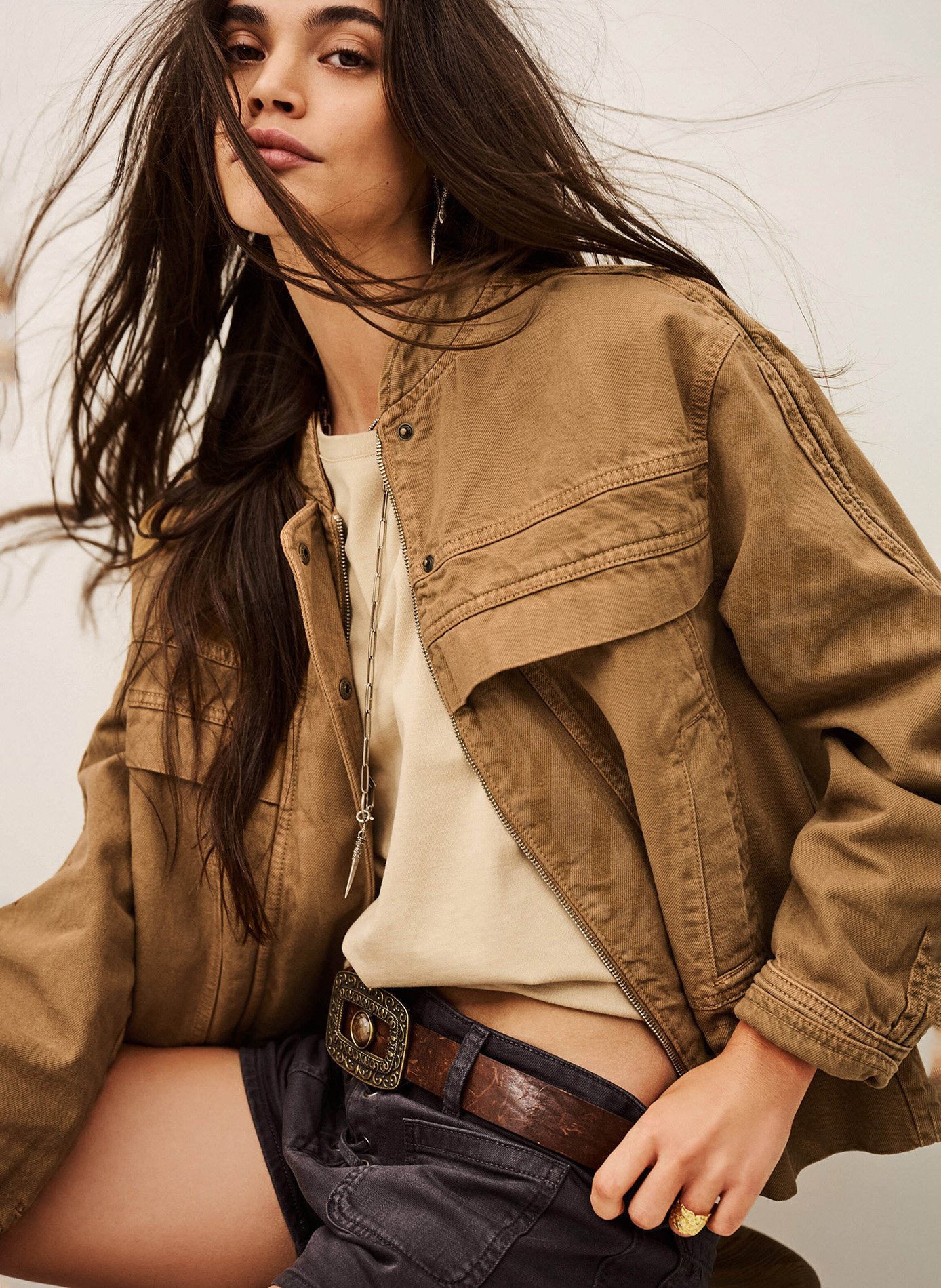 Veste col mao en coton mélangé coly BA&SH Marron