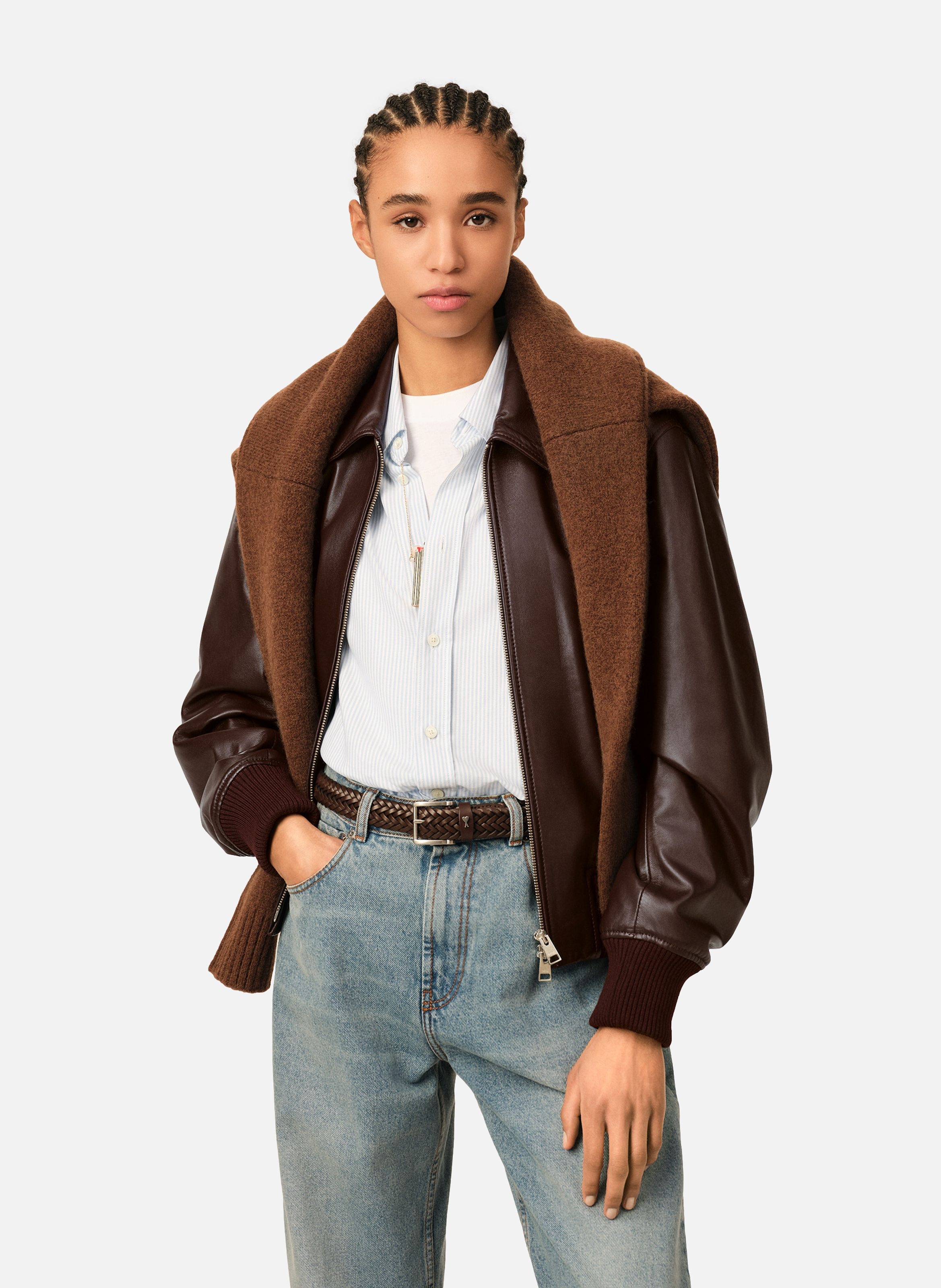 Blouson en cuir d'agneau AMI PARIS Rouge