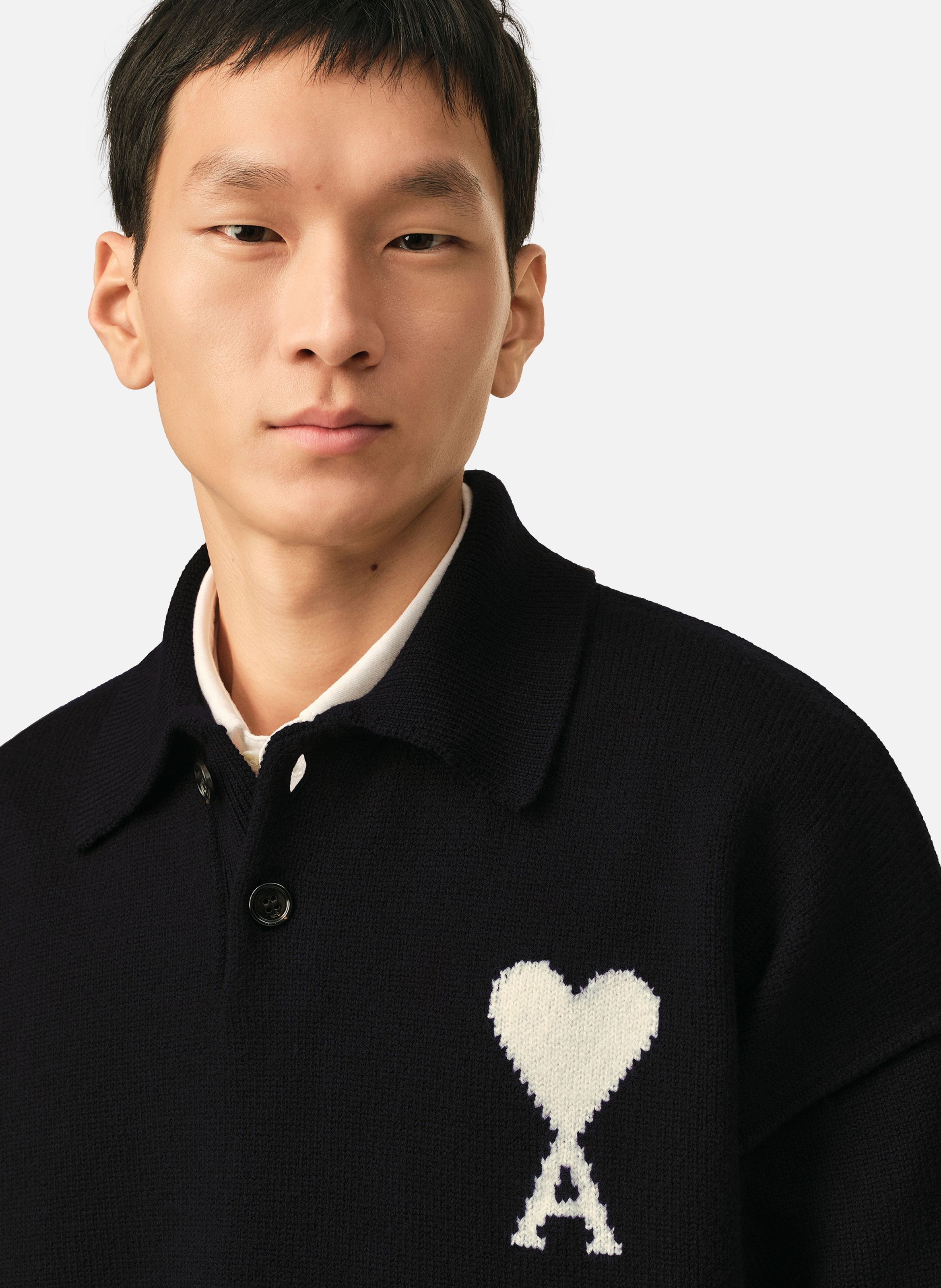 Polo unisexe en laine ami de coeur AMI PARIS Noir