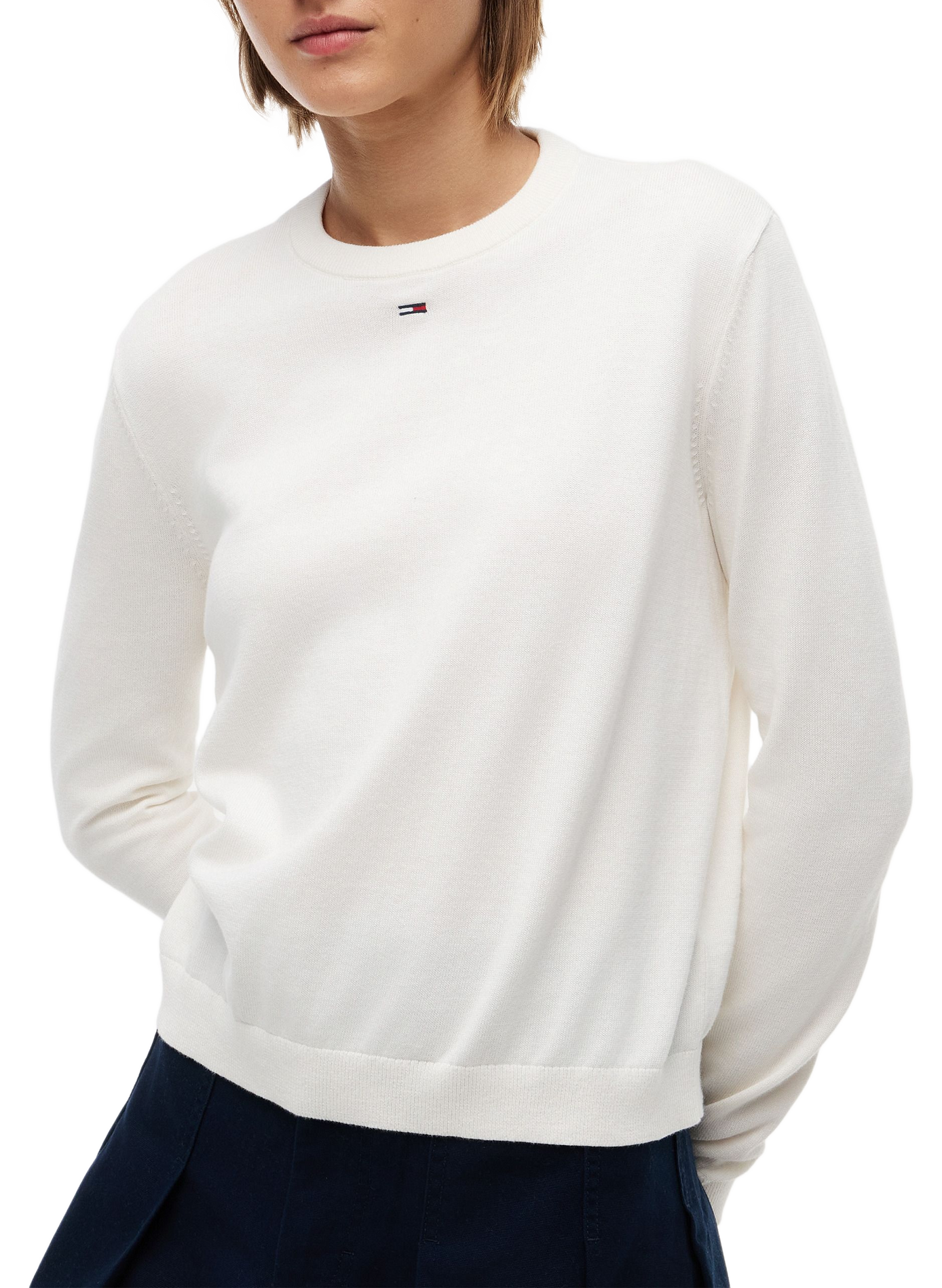 Gerader Baumwollpullover mit Logo TOMMY HILFIGER Beige