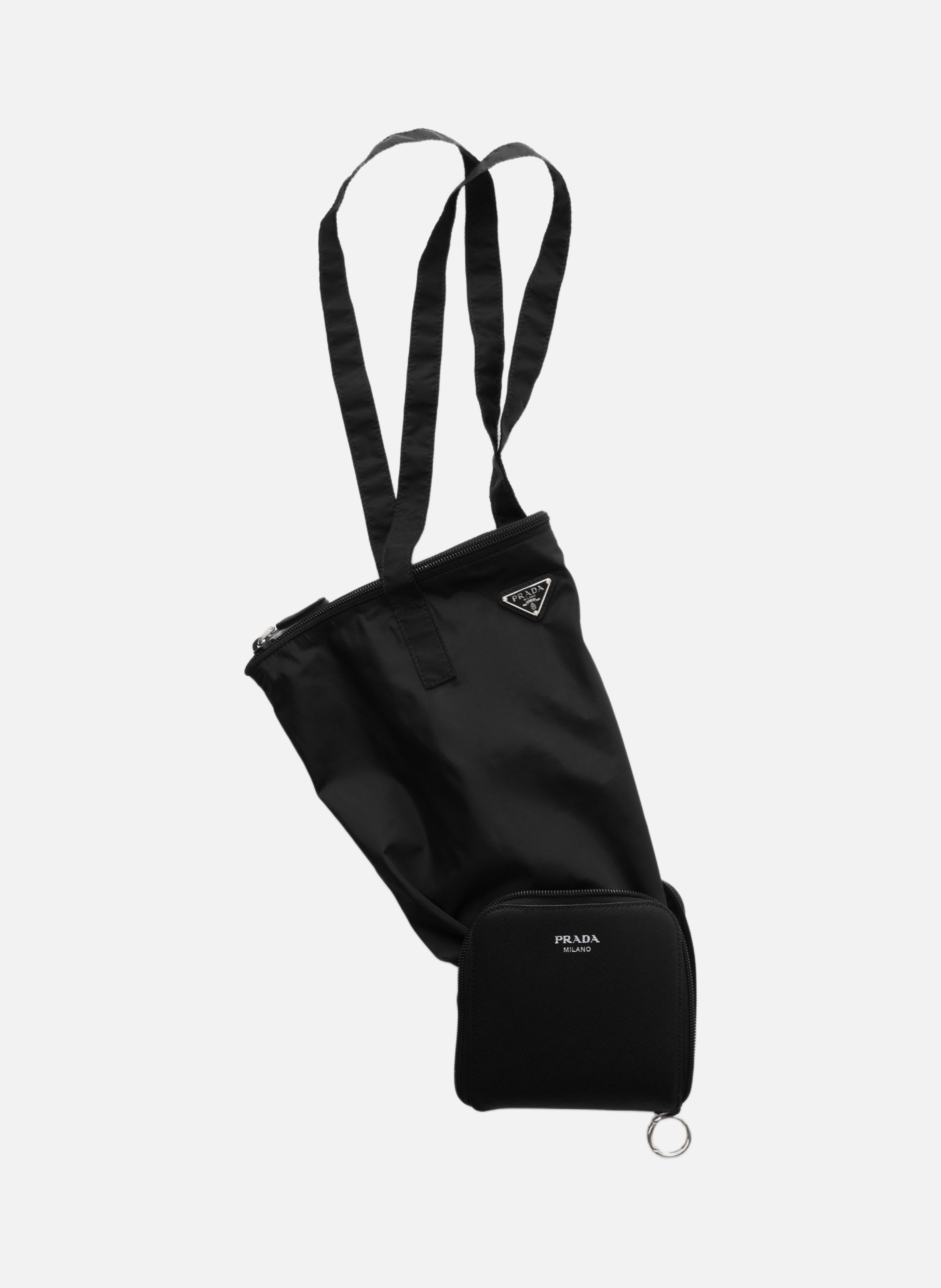 Pendentif en cuir saffiano avec sac cabas en re-ny PRADA Noir