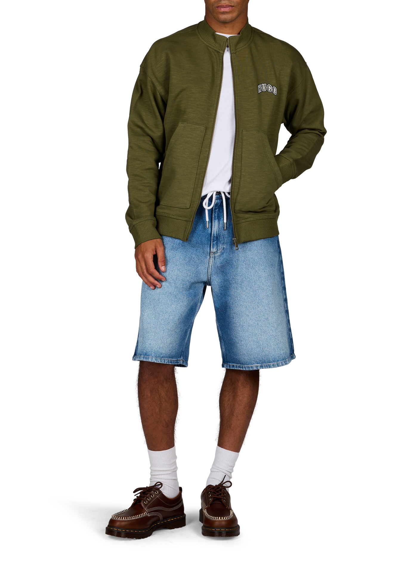 Zip-up high-neck cotton sweatshirt HUGO BLUE Green