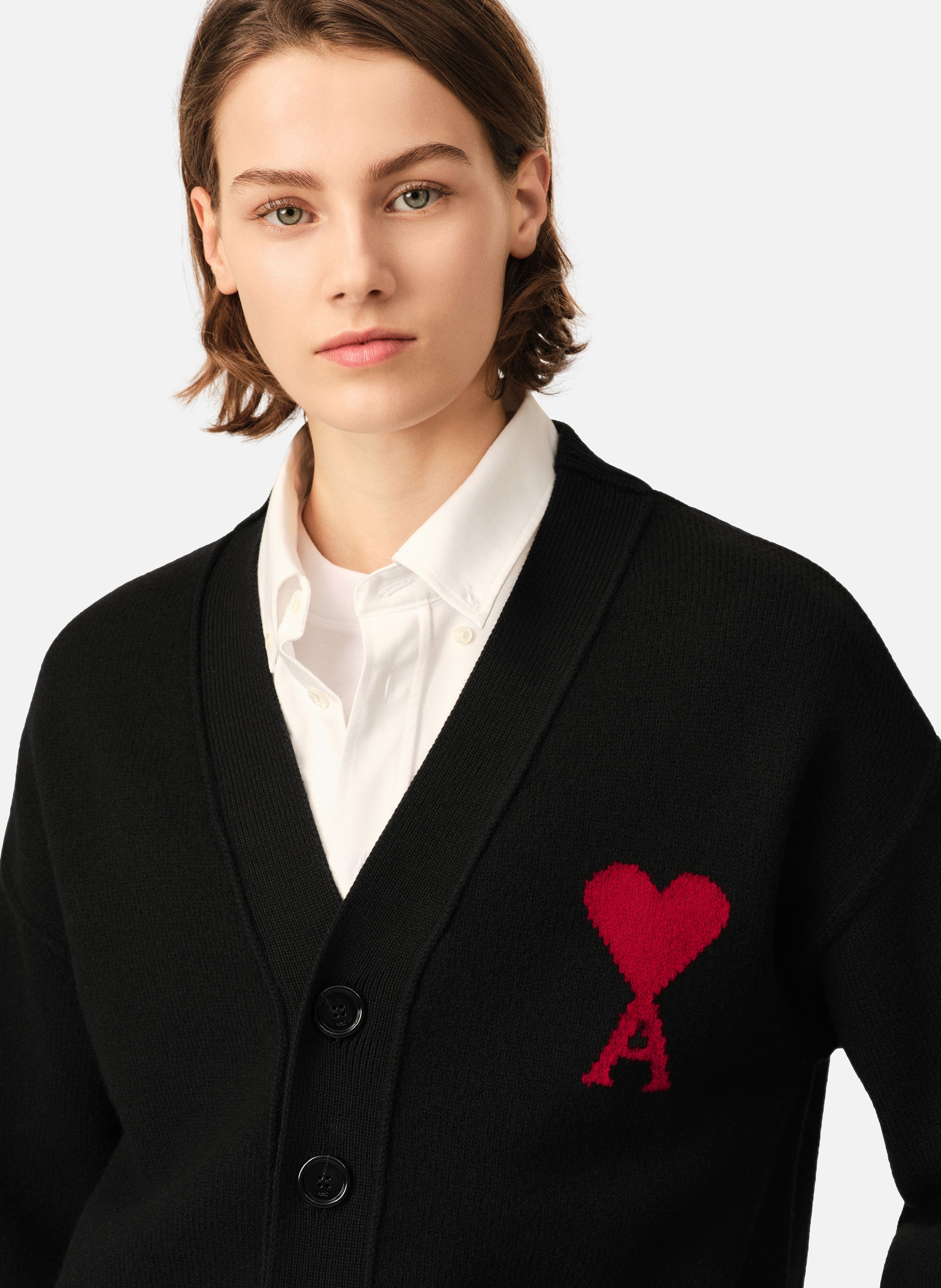 Cardigan unisexe en laine ami de coeur AMI PARIS Noir